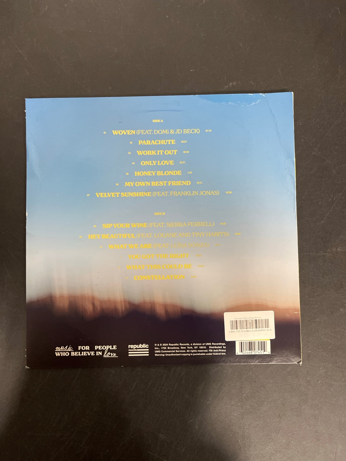 BACK - Joe Jonas - Music for People Who ... Target Exclusive Blue Vinyl USED NOT TESTED
