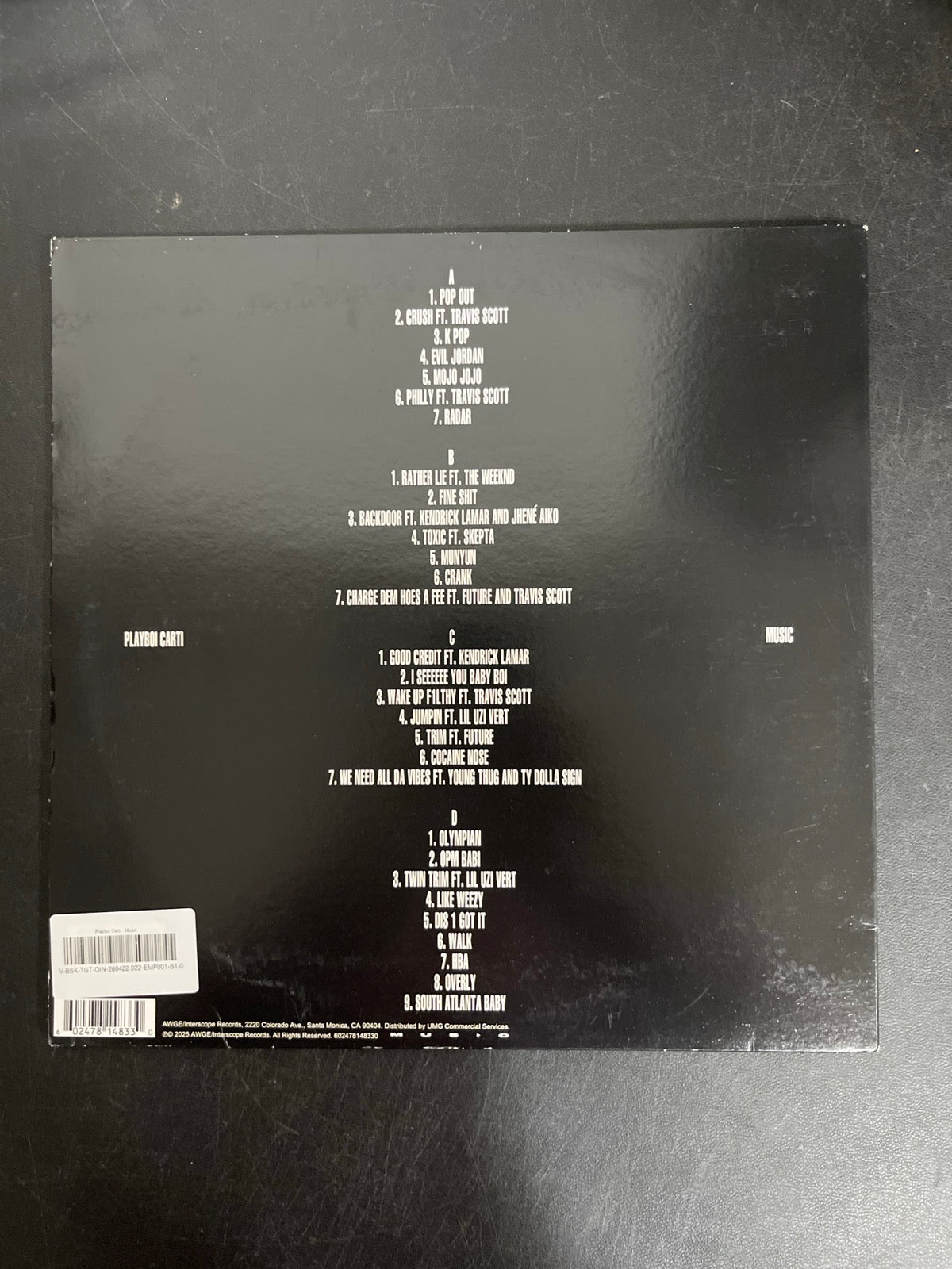 BACK - Playboi Carti - Music Vinyl USED NOT TESTED