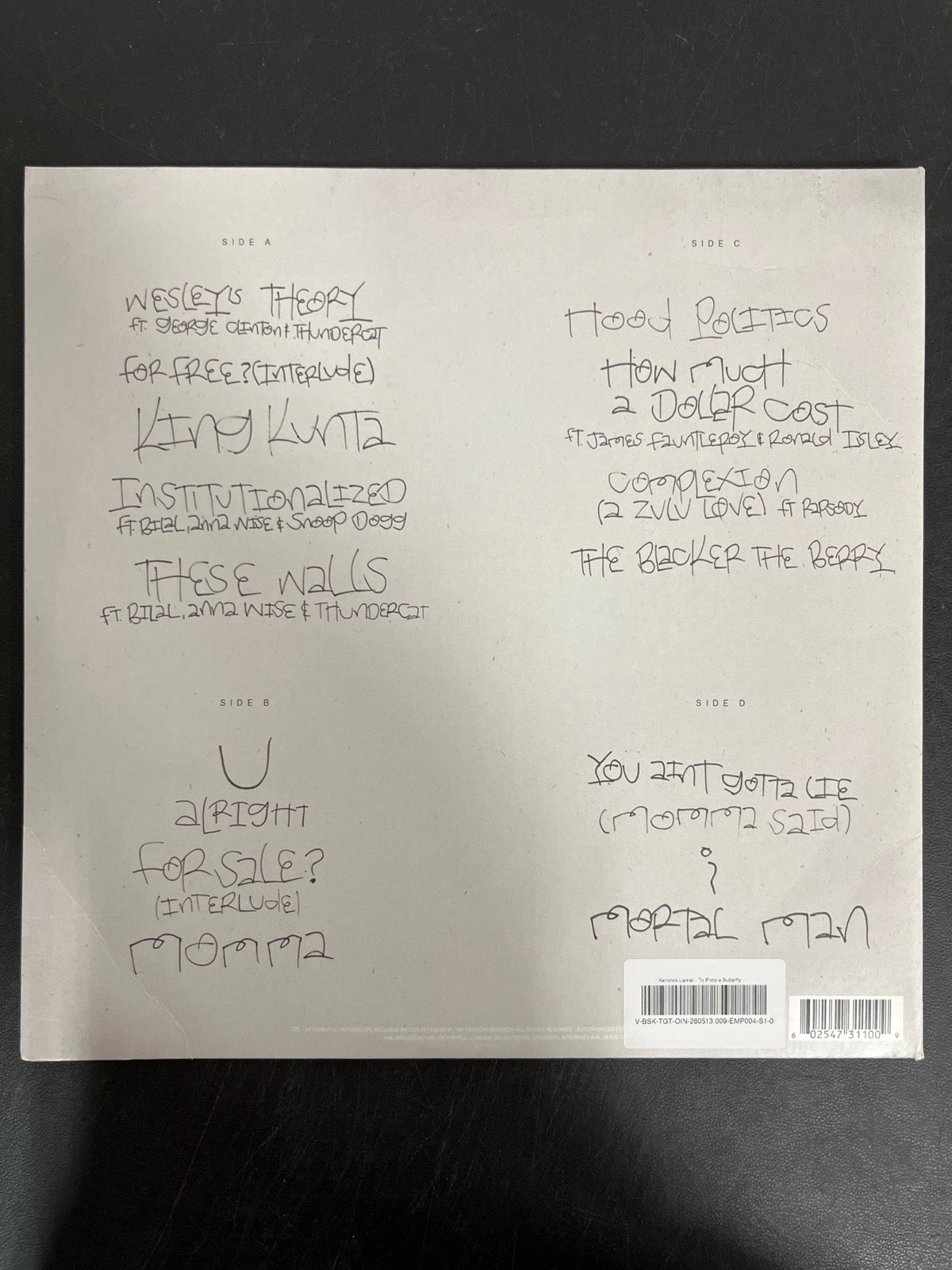 BACK - Kendrick Lamar - To Pimp a Butterfly LE 180gm Black Vinyl USED NOT TESTED