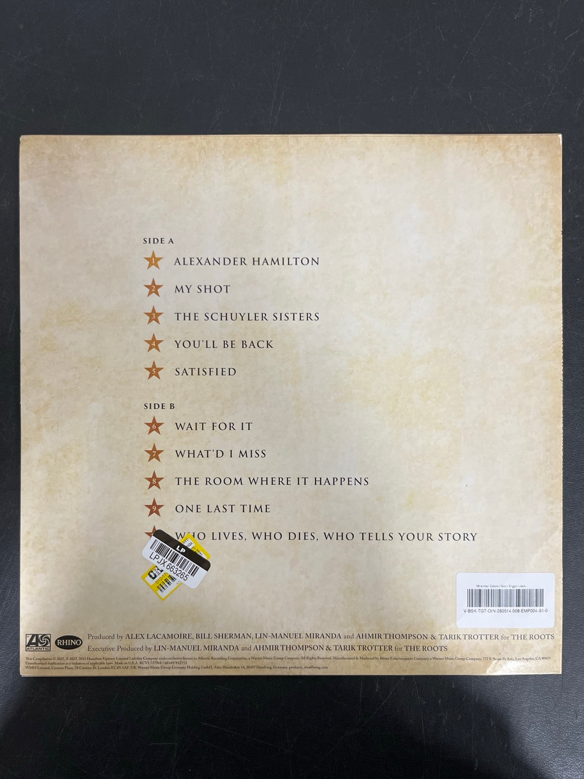 BACK - Lin-Manuel Miranda - Hamilton: 10 Shots LE Red Smoke Vinyl USED NOT TESTED