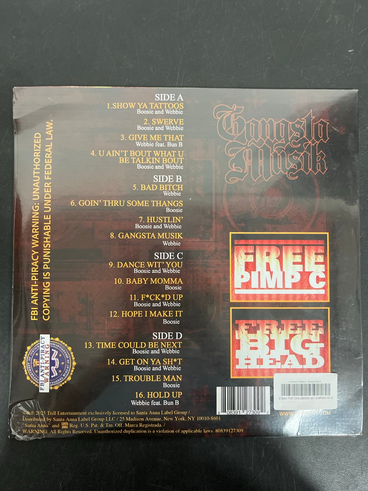 BACK - Lil' Boosie & Webbie - Gangsta Musik LE Vinyl USED NOT TESTED