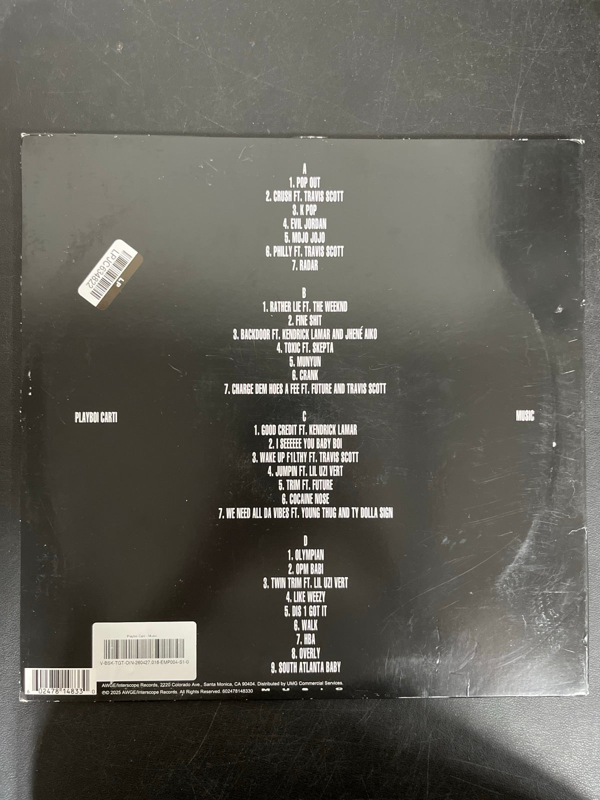BACK - Playboi Carti - Music Vinyl USED NOT TESTED
