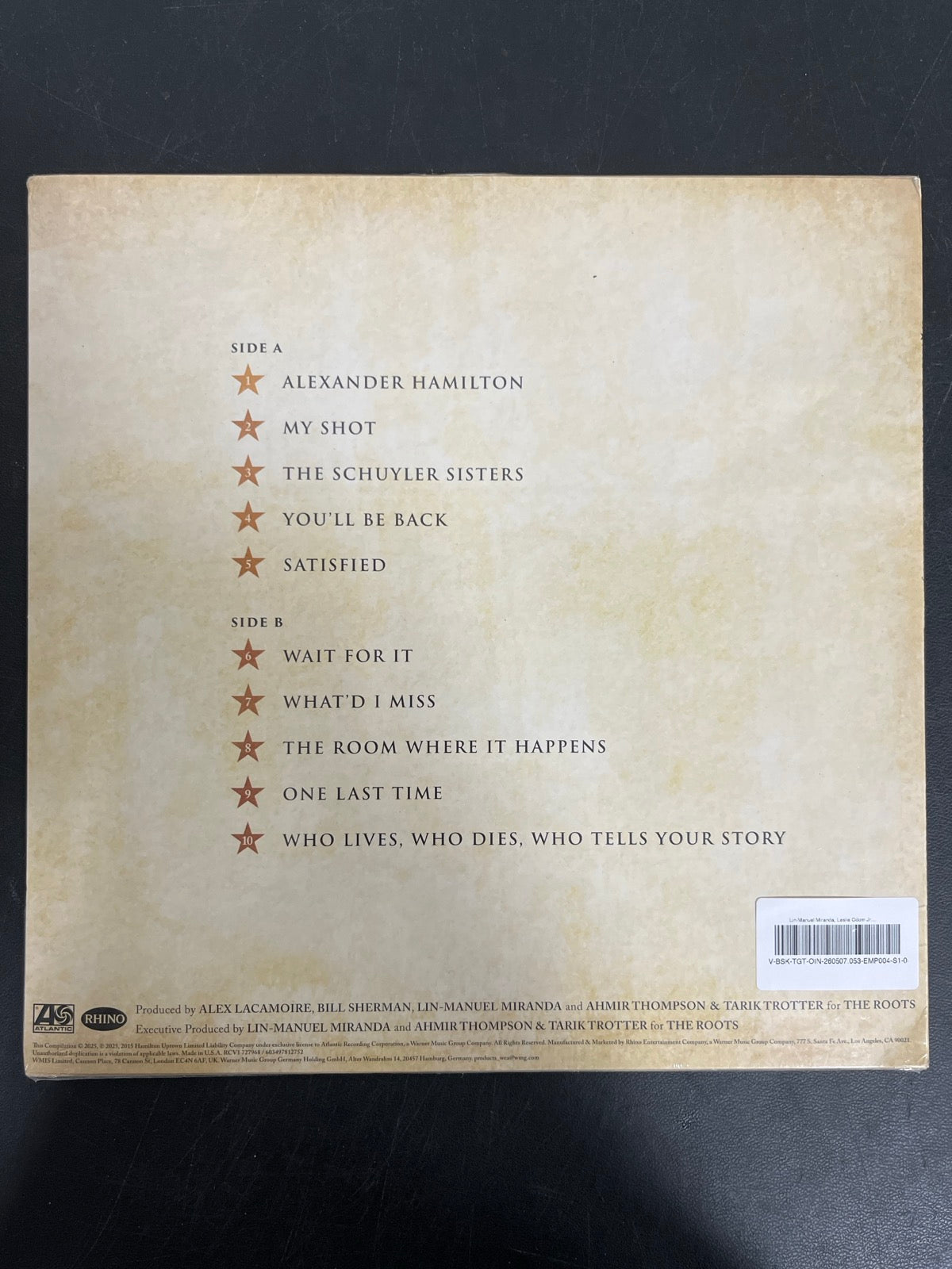 BACK - Lin-Manuel Miranda - Hamilton: 10 Shots LE Red Smoke Vinyl SEALED NOT TESTED