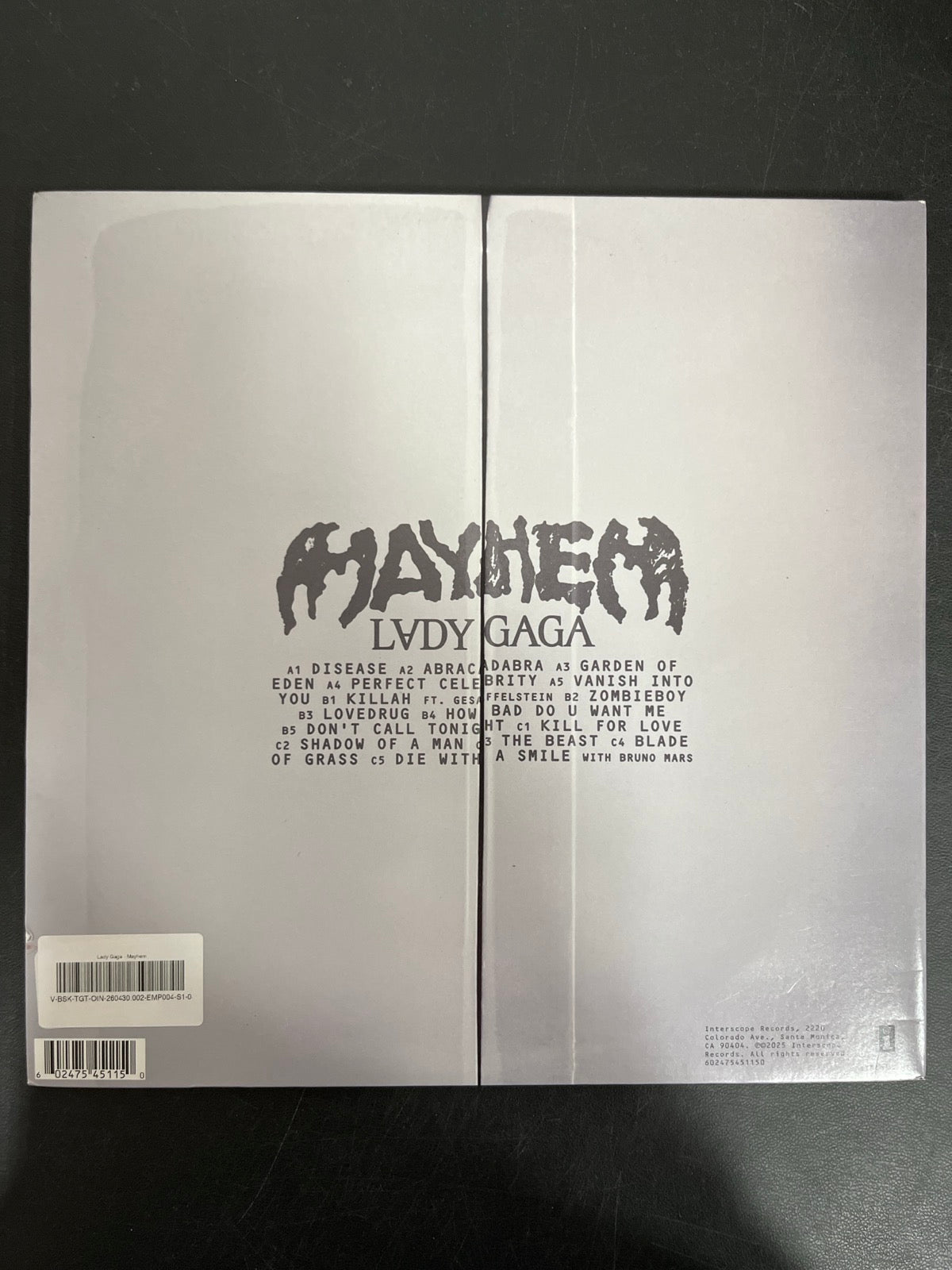 BACK - Lady Gaga - MAYHEM LE Yellow Etched Vinyl USED NOT TESTED