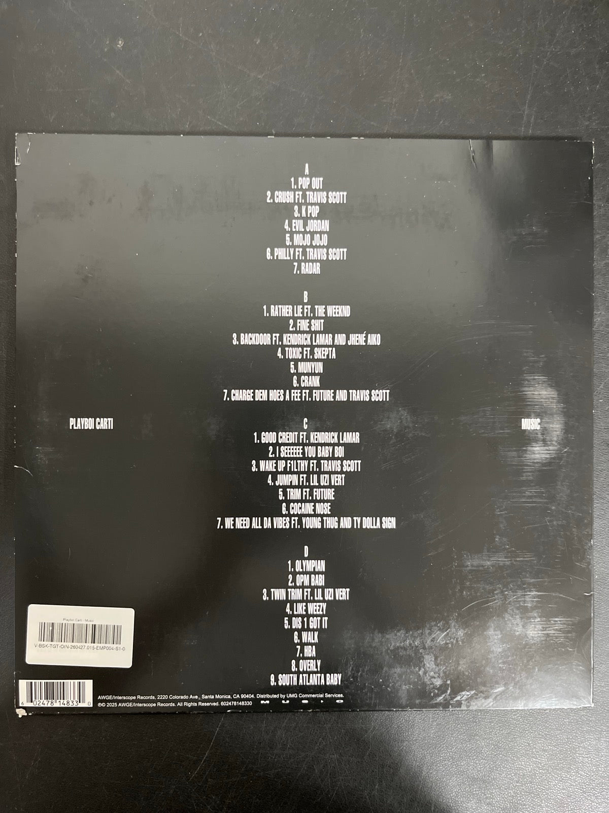 BACK - Playboi Carti - Music Vinyl USED NOT TESTED