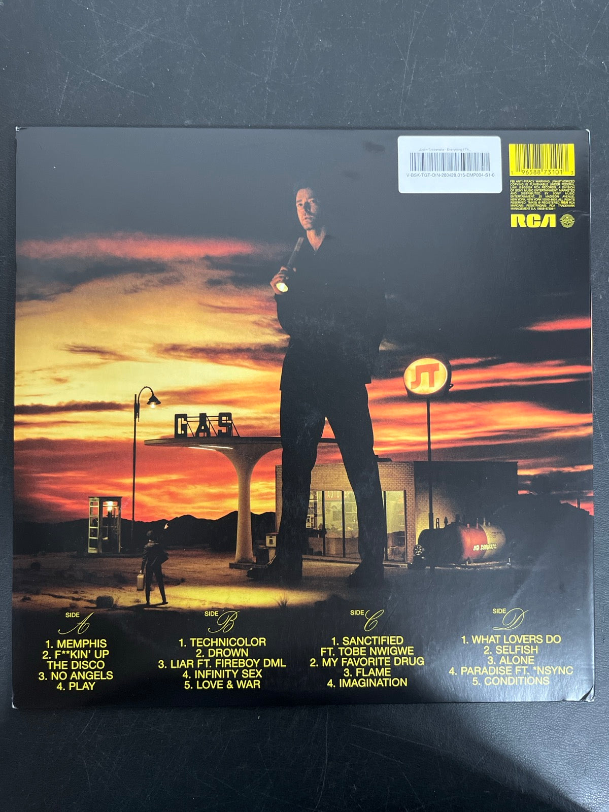 BACK - Justin Timberlake - Everything I ...  Silver/Black Vinyl USED NOT TESTED