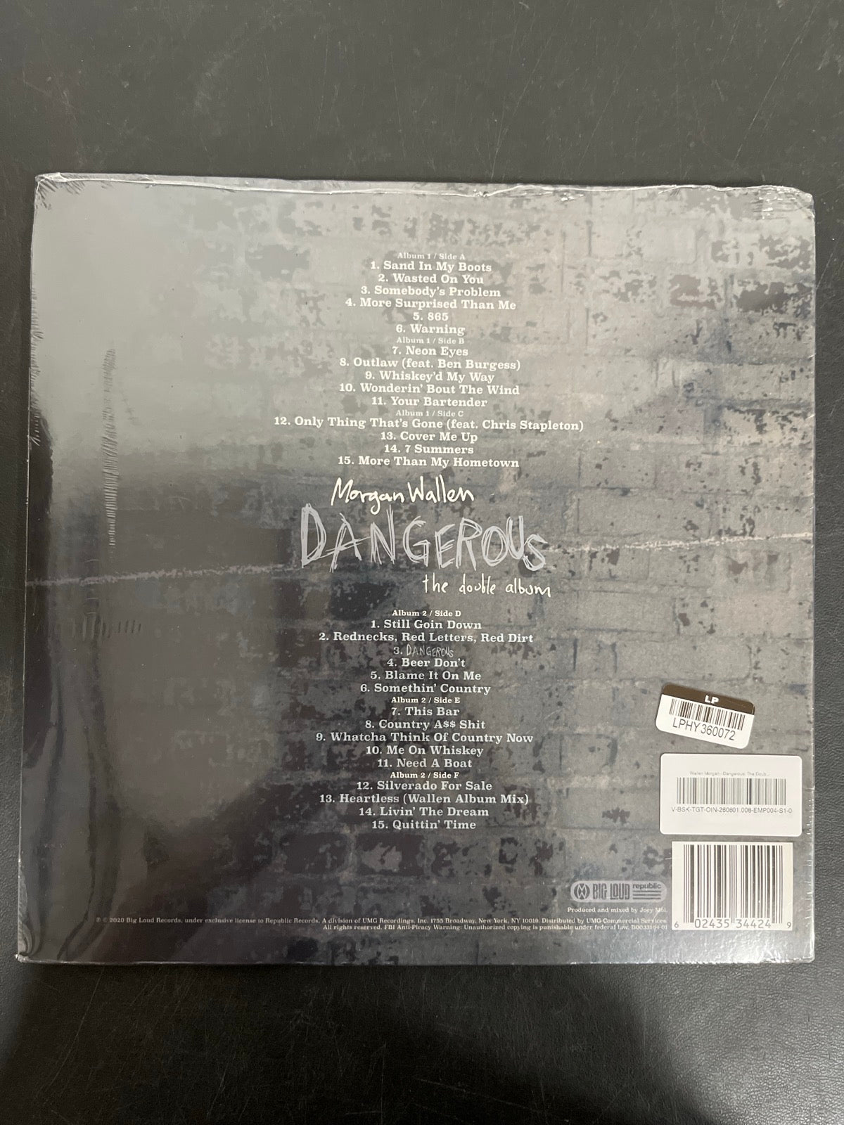 BACK - Morgan Wallen - Dangerous: The Double Album Black Vinyl USED NOT TESTED