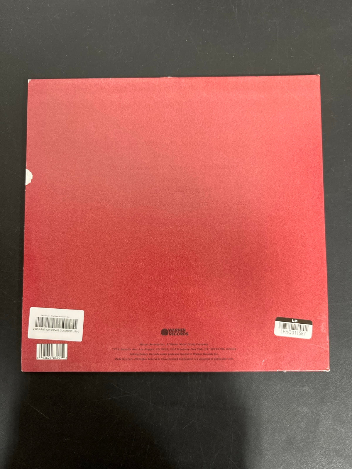 BACK - Zach Bryan - The Great America ... Target Exclusive Etched Vinyl USED NOT TESTED
