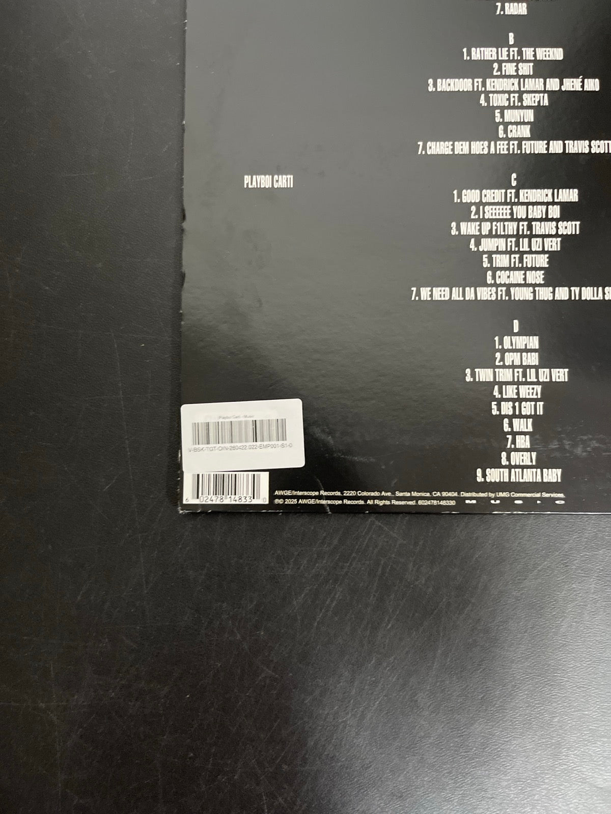 BACK_BL - Playboi Carti - Music Vinyl USED NOT TESTED