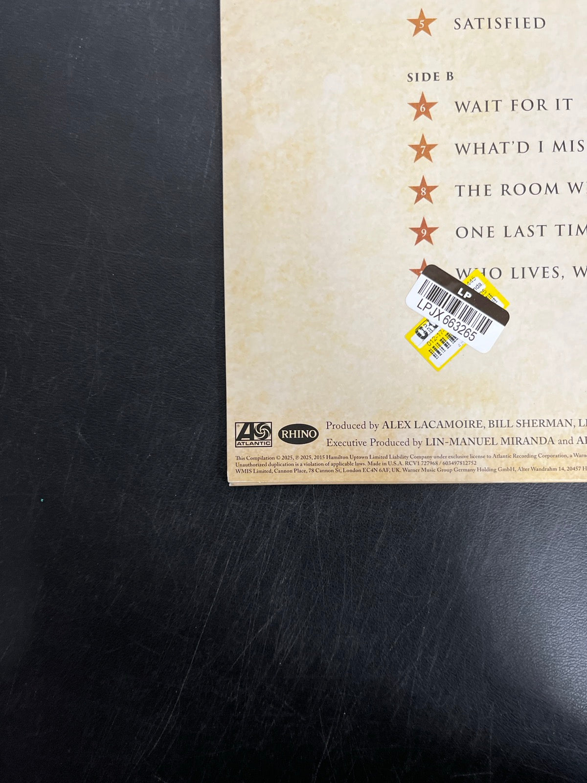 BACK_BL - Lin-Manuel Miranda - Hamilton: 10 Shots LE Red Smoke Vinyl USED NOT TESTED