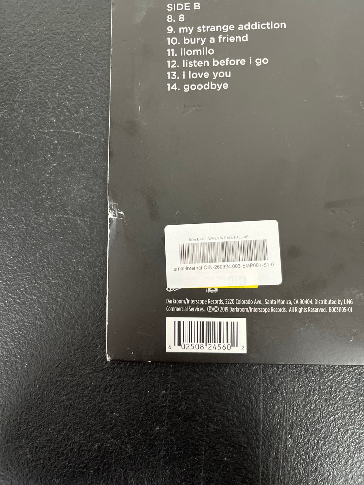 BACK_BL - Billie Eilish - WHEN WE ALL FALL AS... LE Glow In The Dark Vinyl USED NOT TESTED
