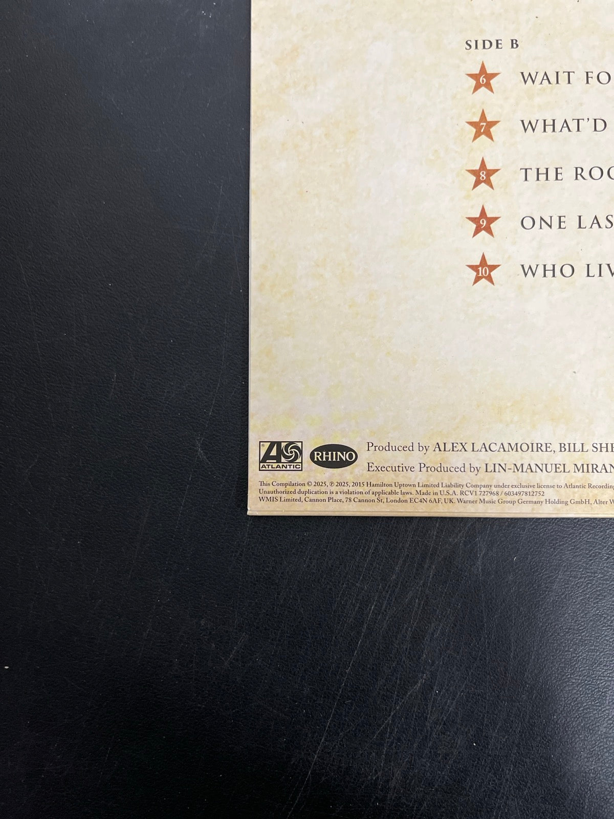 BACK_BL - Lin-Manuel Miranda - Hamilton: 10 Shots LE Red Smoke Vinyl USED NOT TESTED