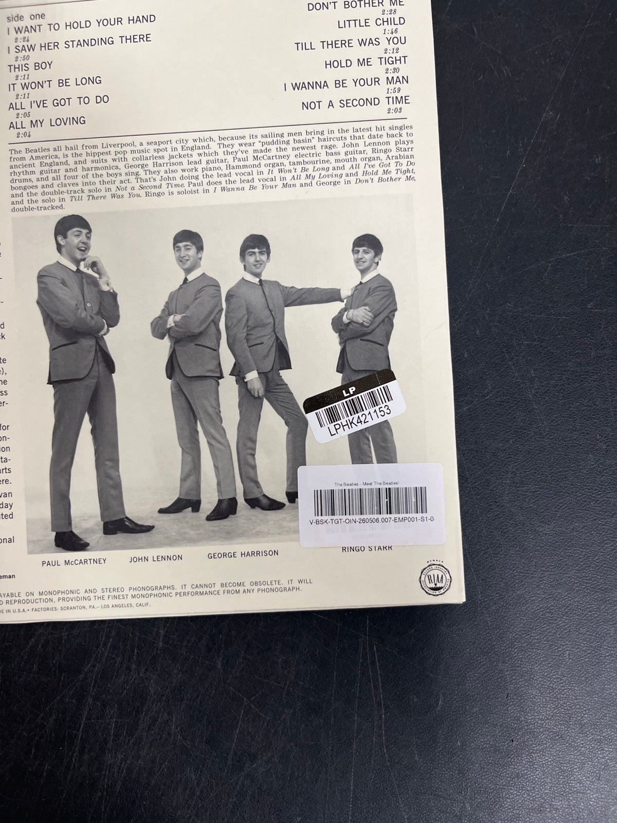 BACK_BR - The Beatles - Meet The Beatles! 180gm Blue Vinyl USED NOT TESTED