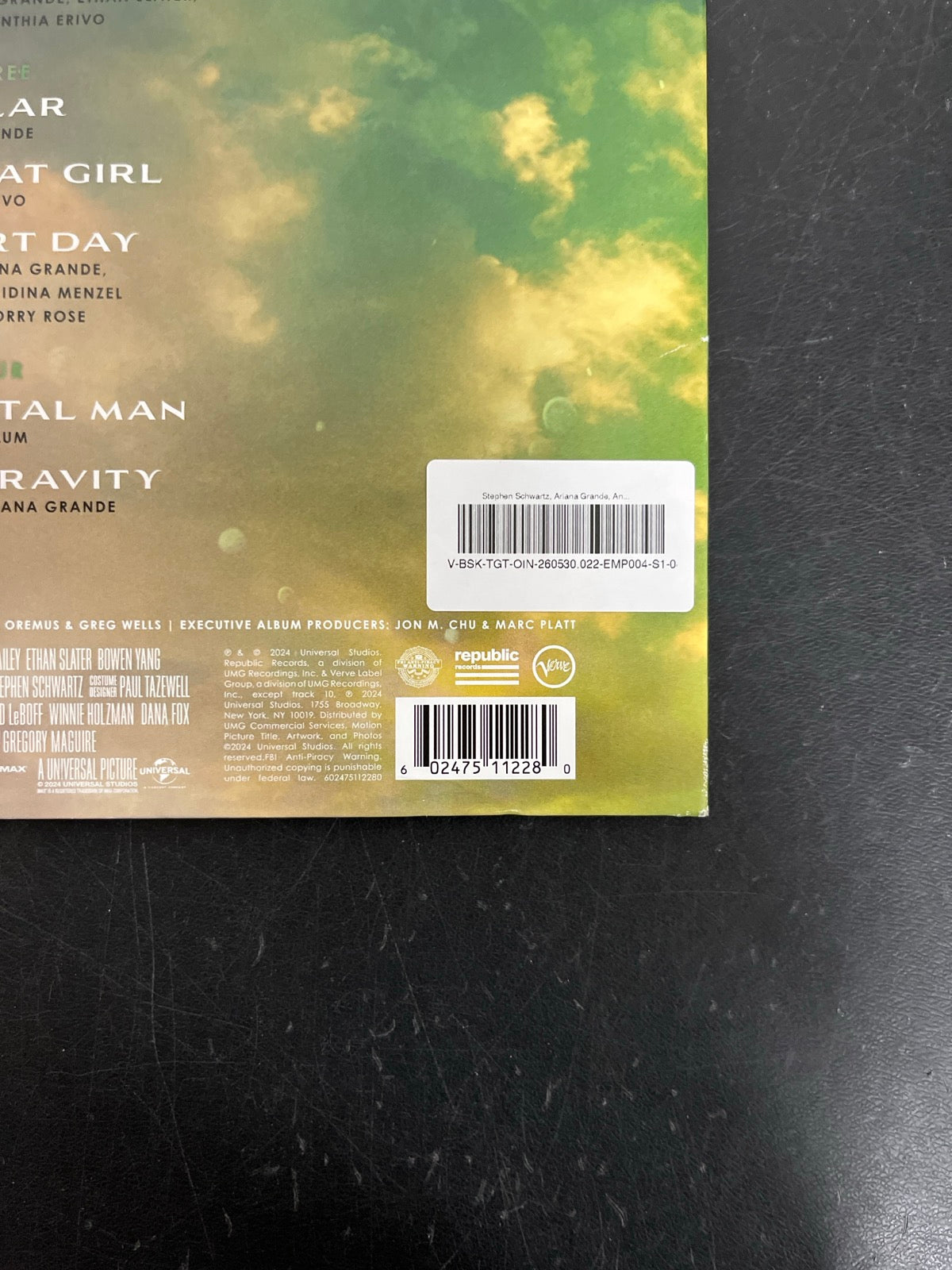 BACK_BR - Wicked OST LE Etched Green and Pink Splatter Vinyl USED NOT TESTED