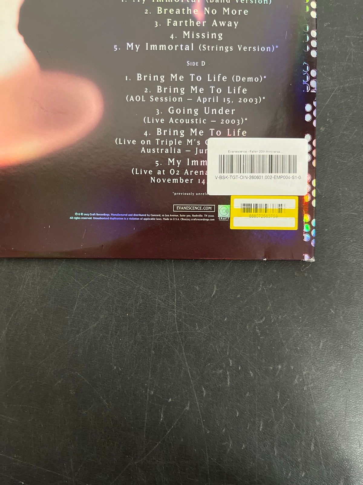 BACK_BR - Evanescence - Fallen 20th Anniv Ed. Blue Smoke Vinyl USED NOT TESTED