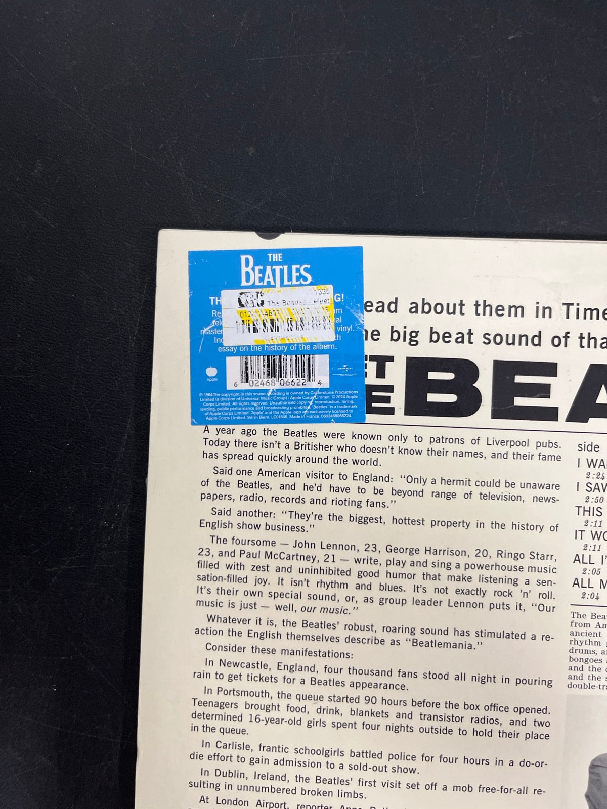 BACK_TL - The Beatles - Meet The Beatles! 180gm Blue Vinyl USED NOT TESTED