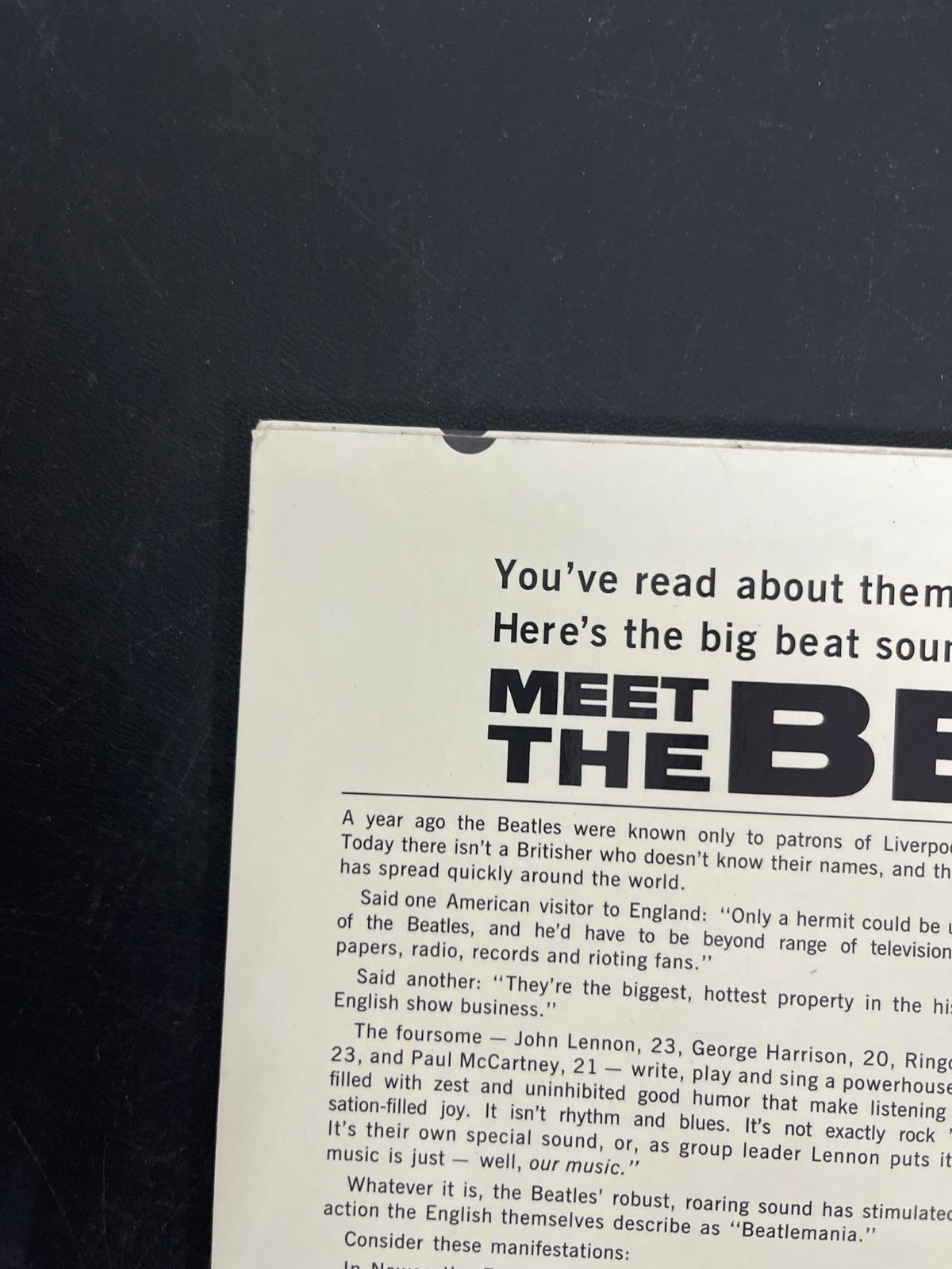 BACK_TL - The Beatles - Meet The Beatles! 180gm Blue Vinyl USED NOT TESTED