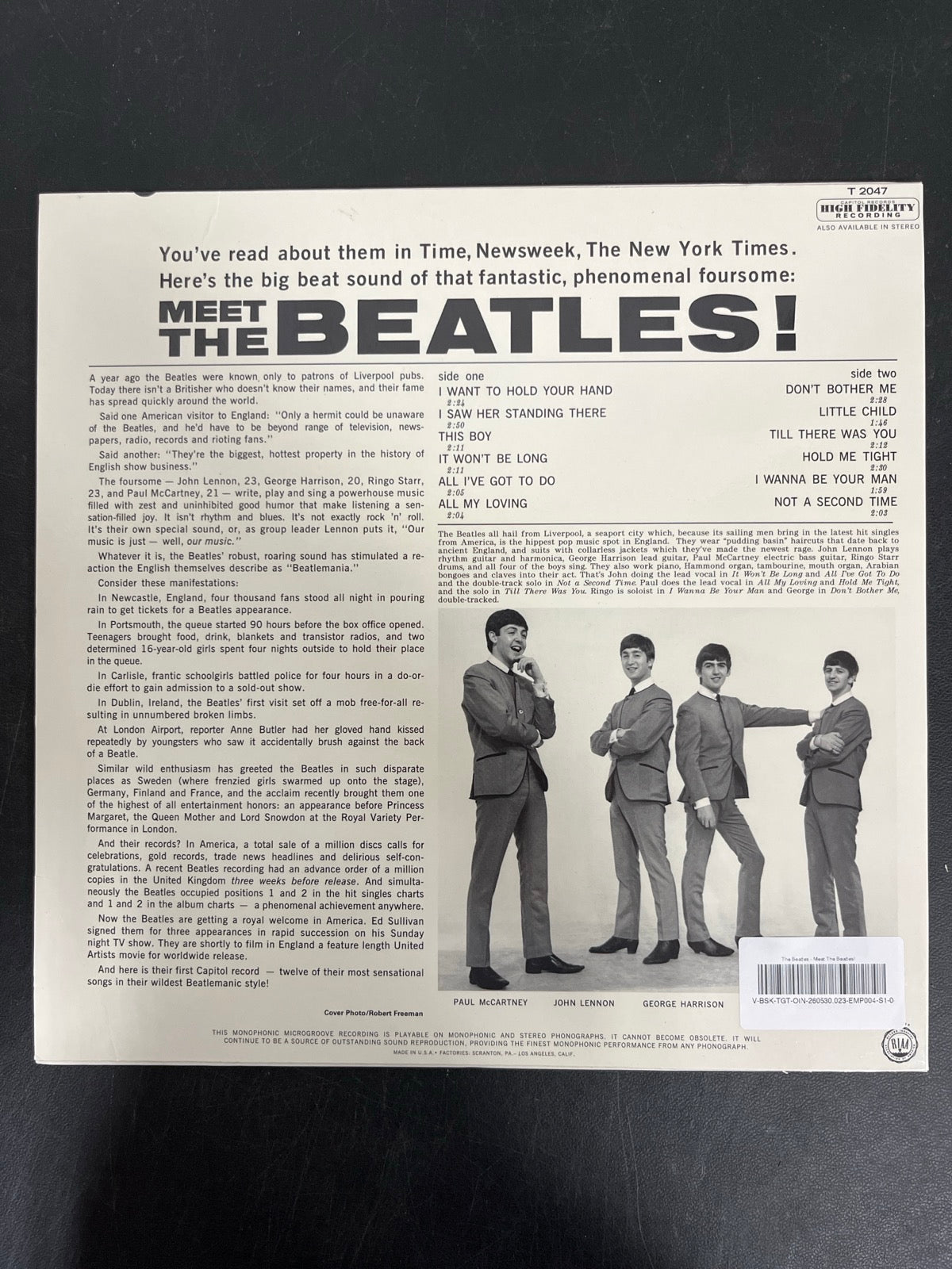 BACK - The Beatles - Meet The Beatles! 180gm Blue Vinyl USED NOT TESTED