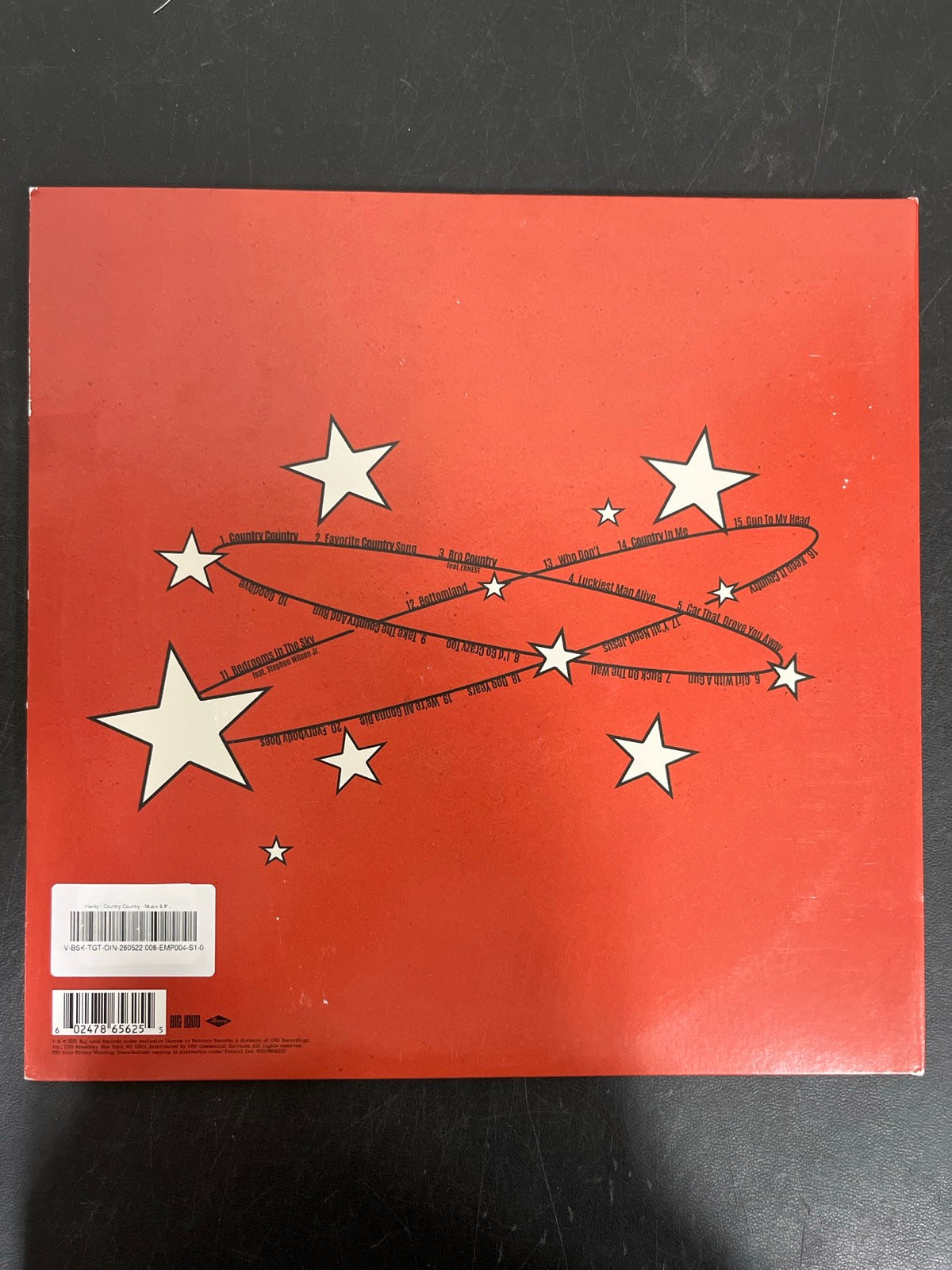 BACK - Hardy - Country! Country! LE Molton Lava Vinyl USED NOT TESTED