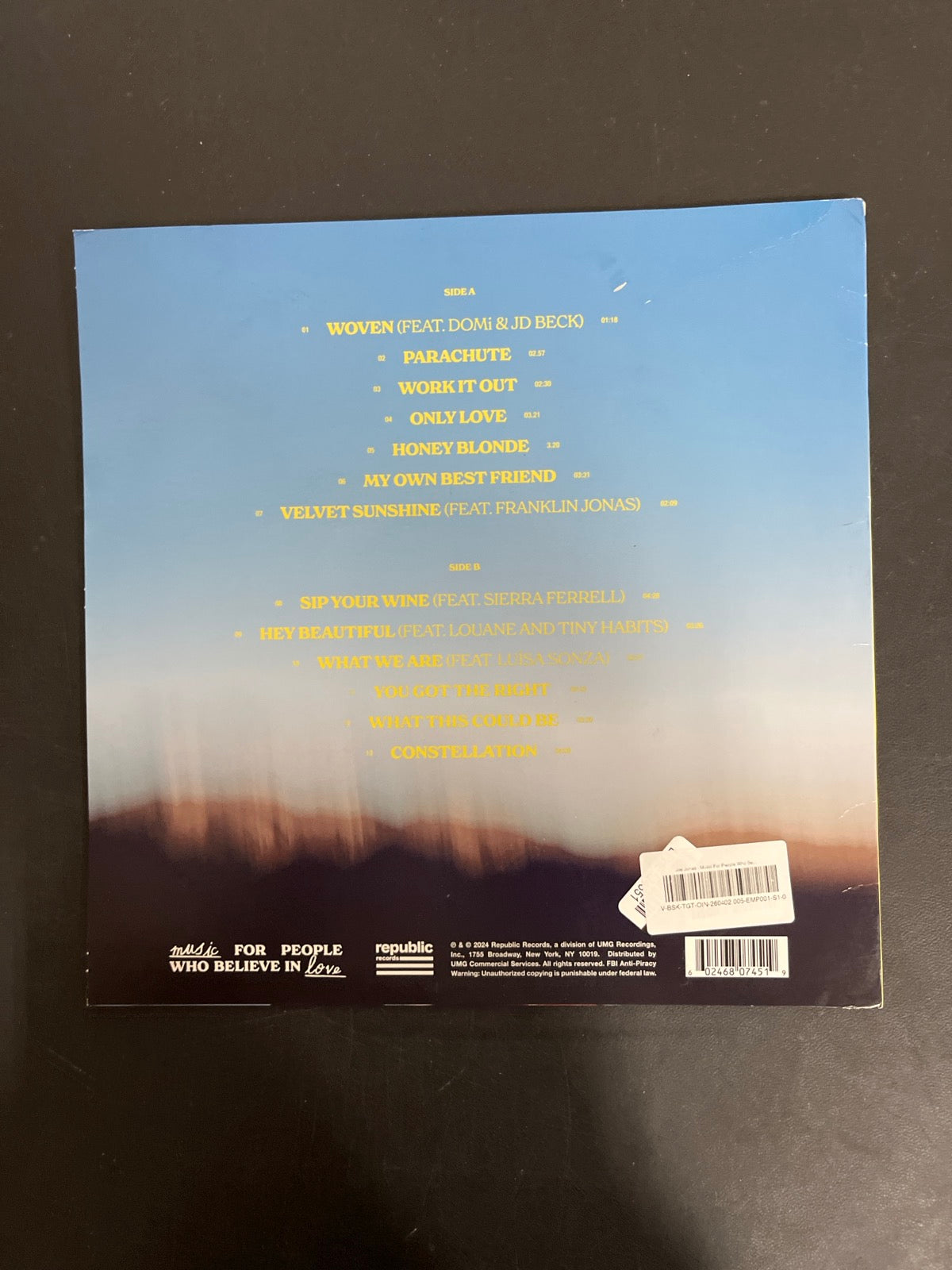 BACK - Joe Jonas - Music for People Who Beli ... Target Exclusive Vinyl USED NOT TESTED