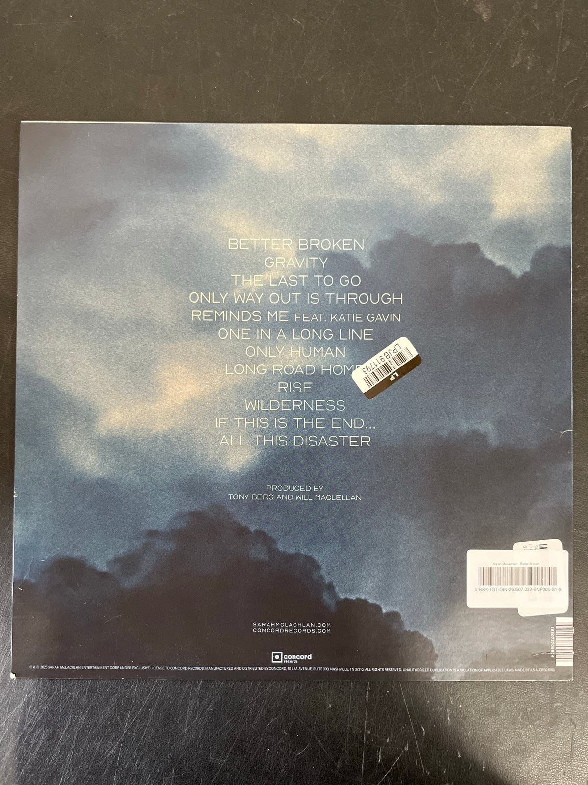BACK - Sarah McLachlan - Better Broken LE Electric Smoke Vinyl USED NOT TESTED