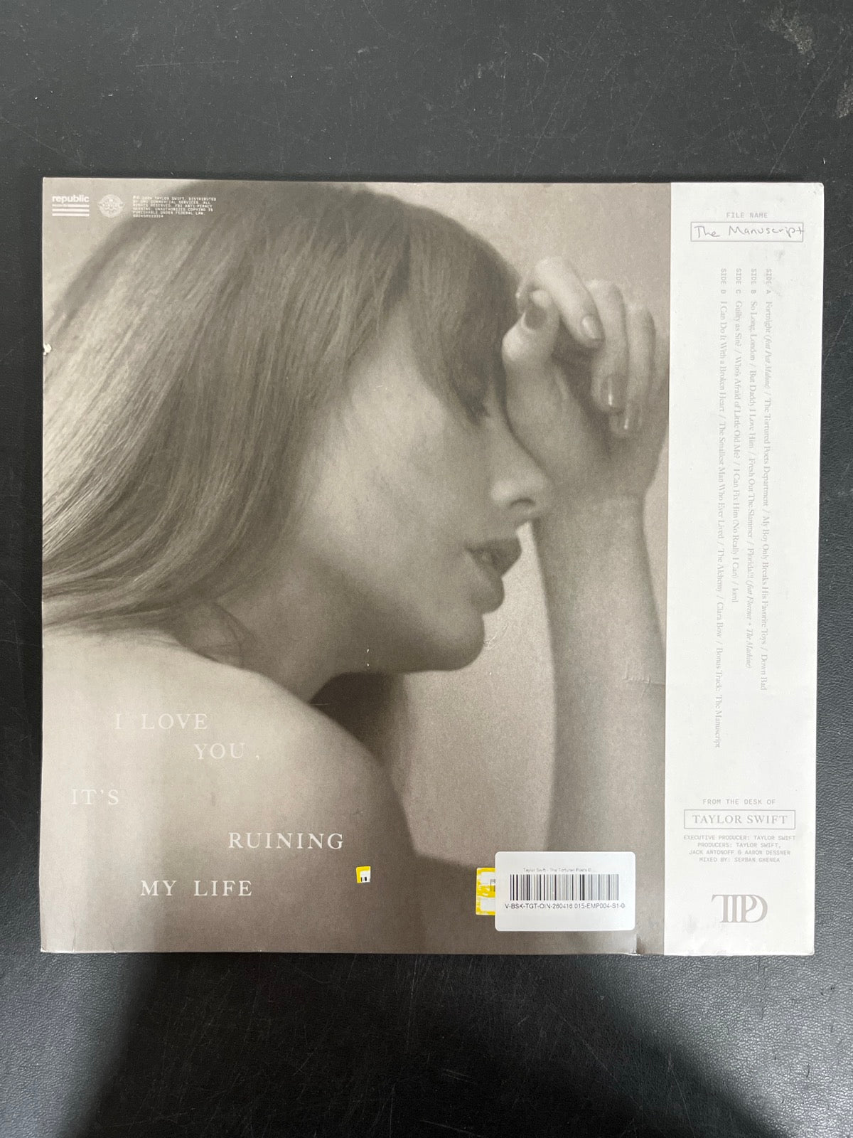 BACK - Taylor Swift - The Tortured ... LE Clear Vinyl SEALED NOT TESTED