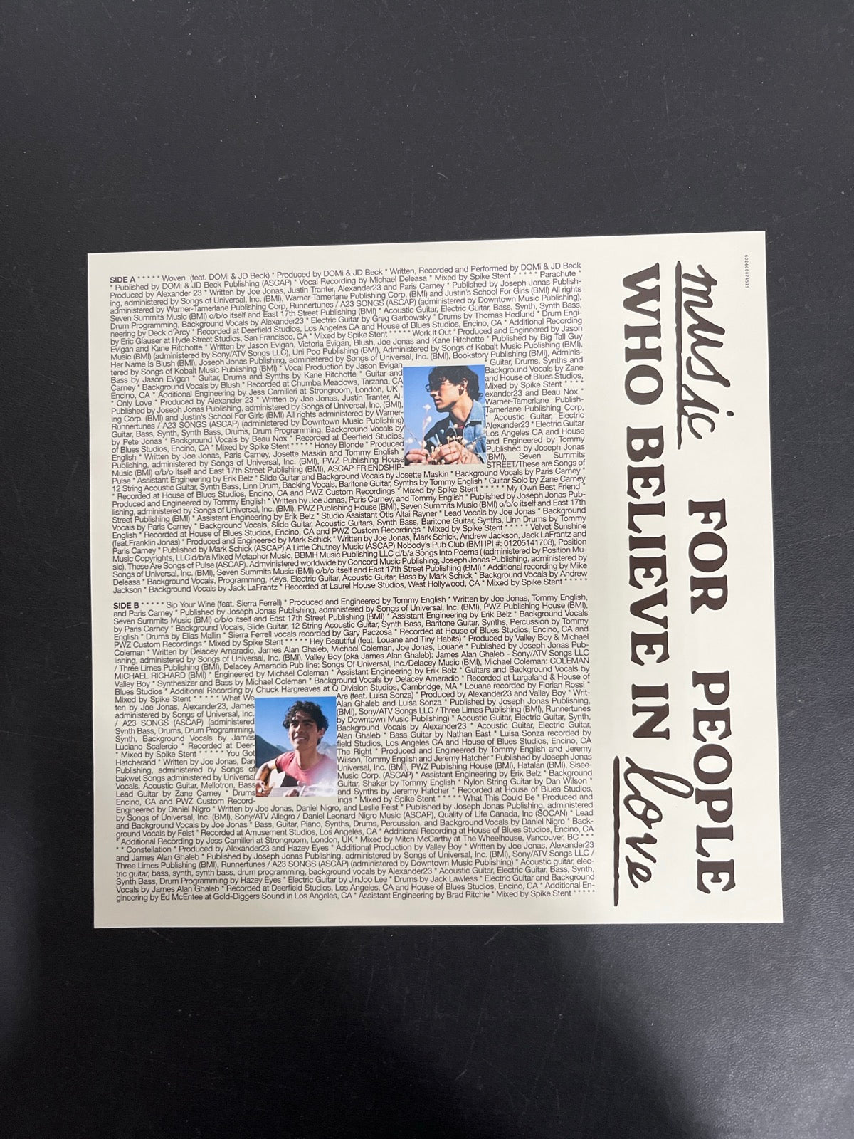MISC_1 - Joe Jonas - Music for People Who Beli ... Target Exclusive Vinyl USED NOT TESTED