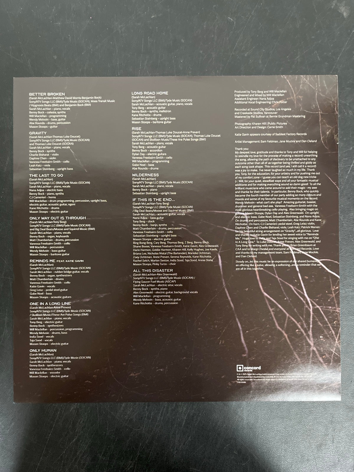 MISC_2 - Sarah McLachlan - Better Broken LE Electric Smoke Vinyl USED NOT TESTED