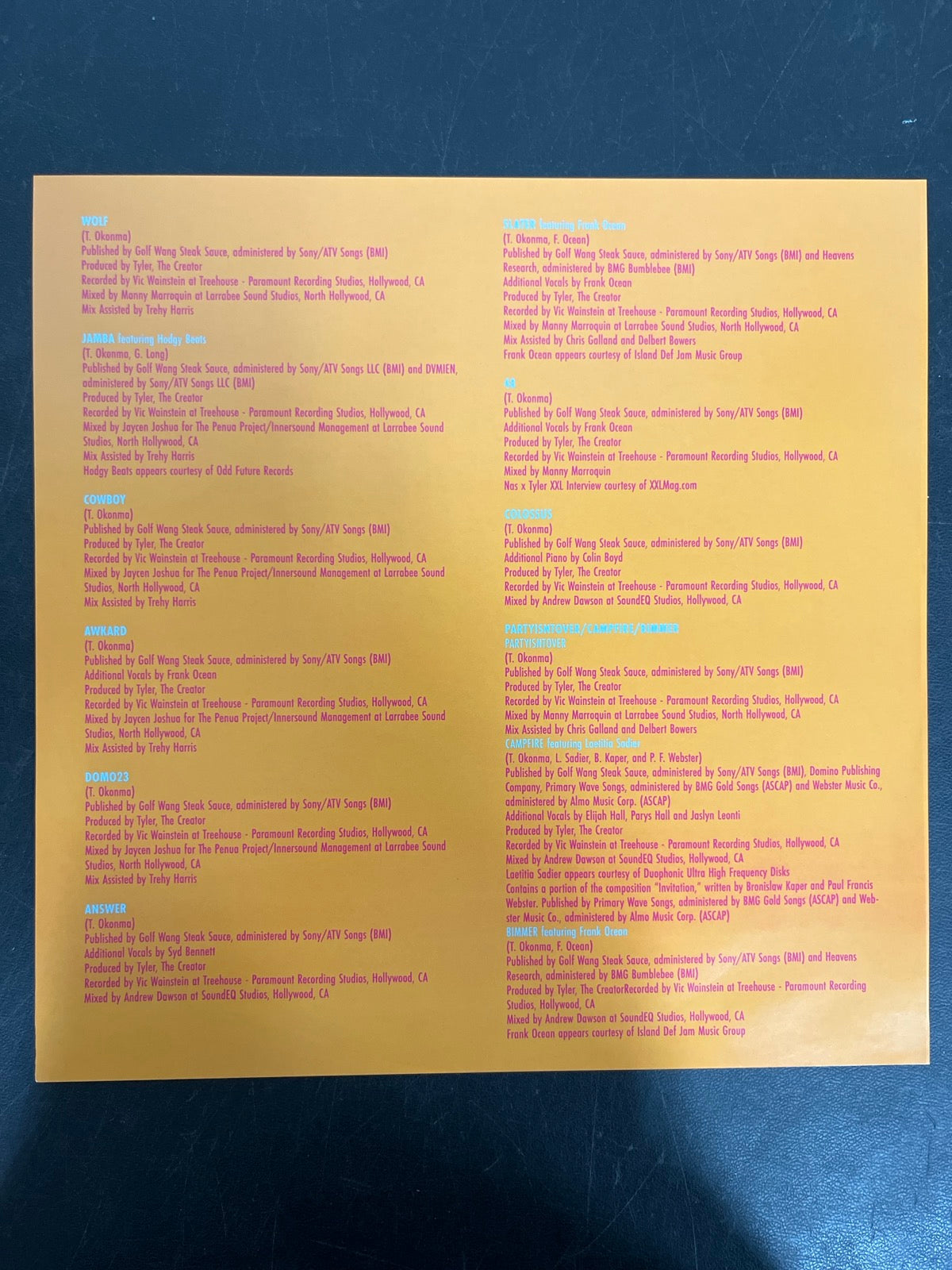 MISC_3 - Tyler, The Creator - Wolf LE Pink Vinyl USED NOT TESTED