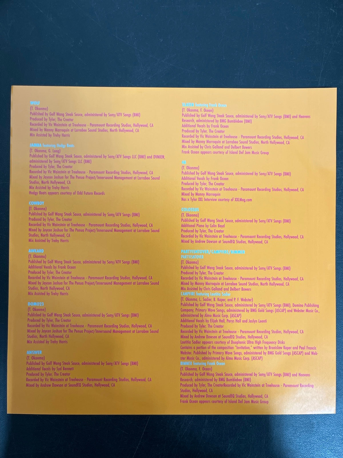 MISC_3 - Tyler, The Creator - Wolf LE Pink Vinyl USED NOT TESTED