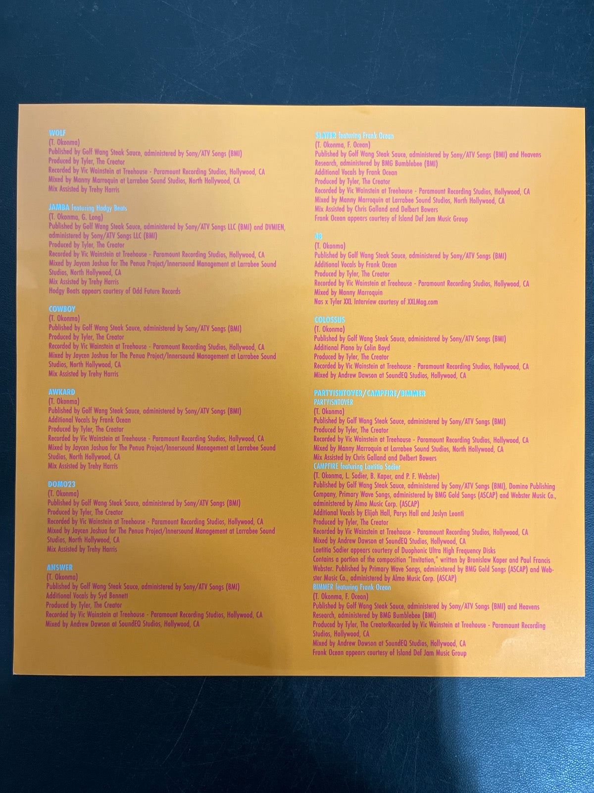 MISC_3 - Tyler, The Creator - Wolf LE Pink Vinyl USED NOT TESTED