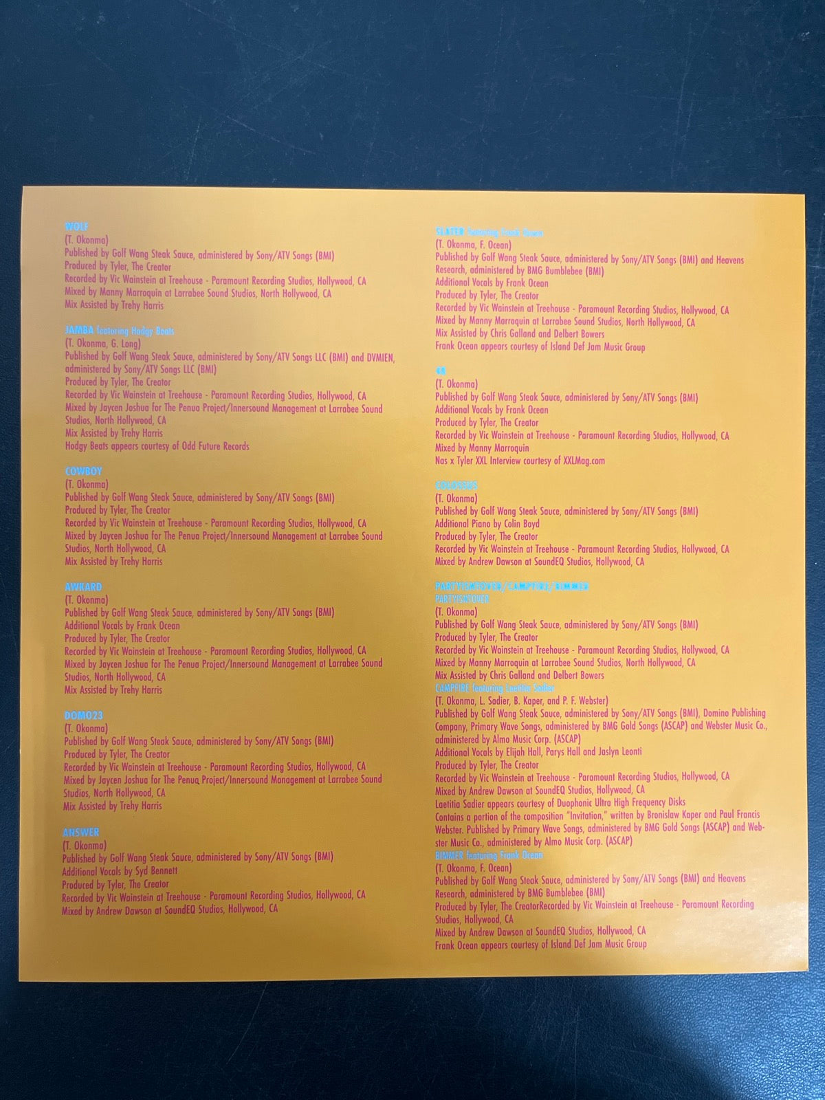 MISC_3 - Tyler, The Creator - Wolf LE Pink Vinyl USED NOT TESTED