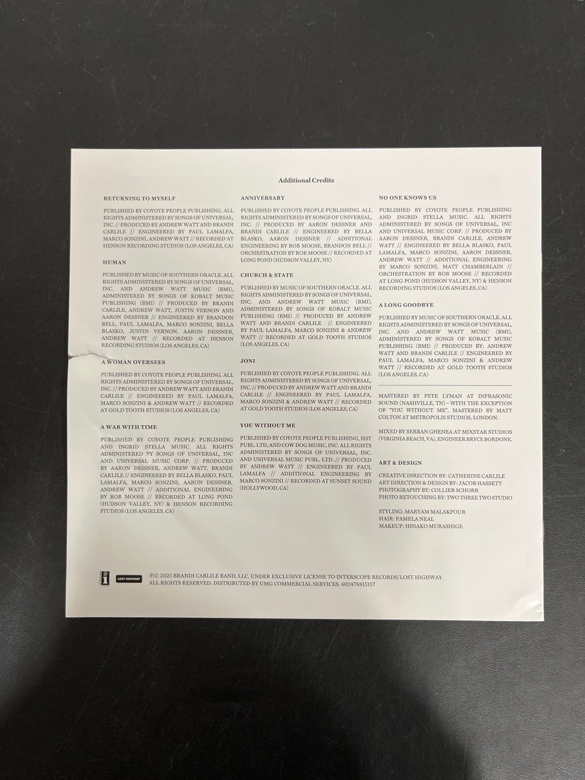 MISC_4 - Brandi Carlile - Returning To Myself LE White Vinyl USED NOT TESTED