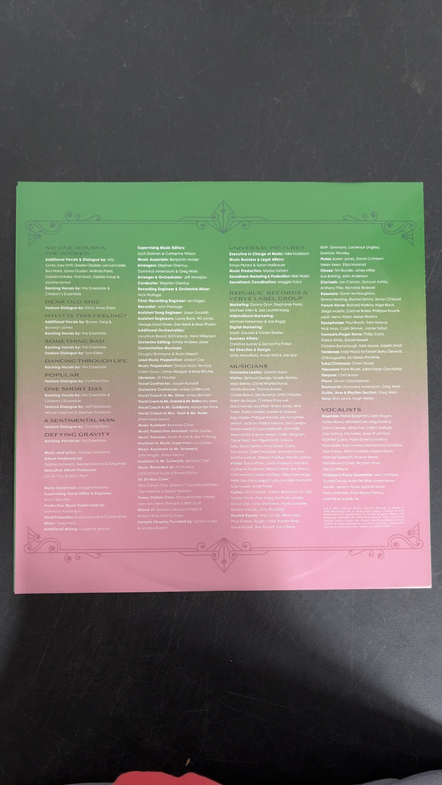SLEEVE_1B - Wicked OST LE Etched Green and Pink Splatter Vinyl USED NOT TESTED