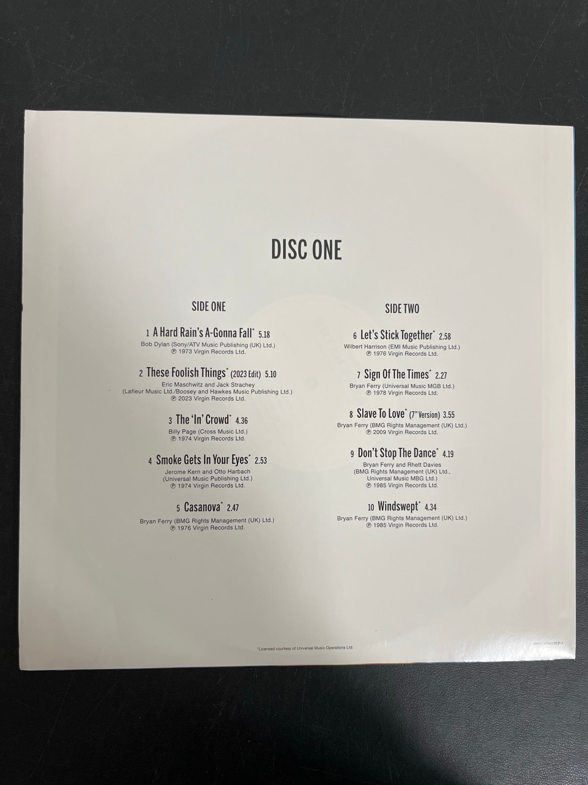 SLEEVE_1B - Bryan Ferry - Retrospective 180gm Black Vinyl USED NOT TESTED