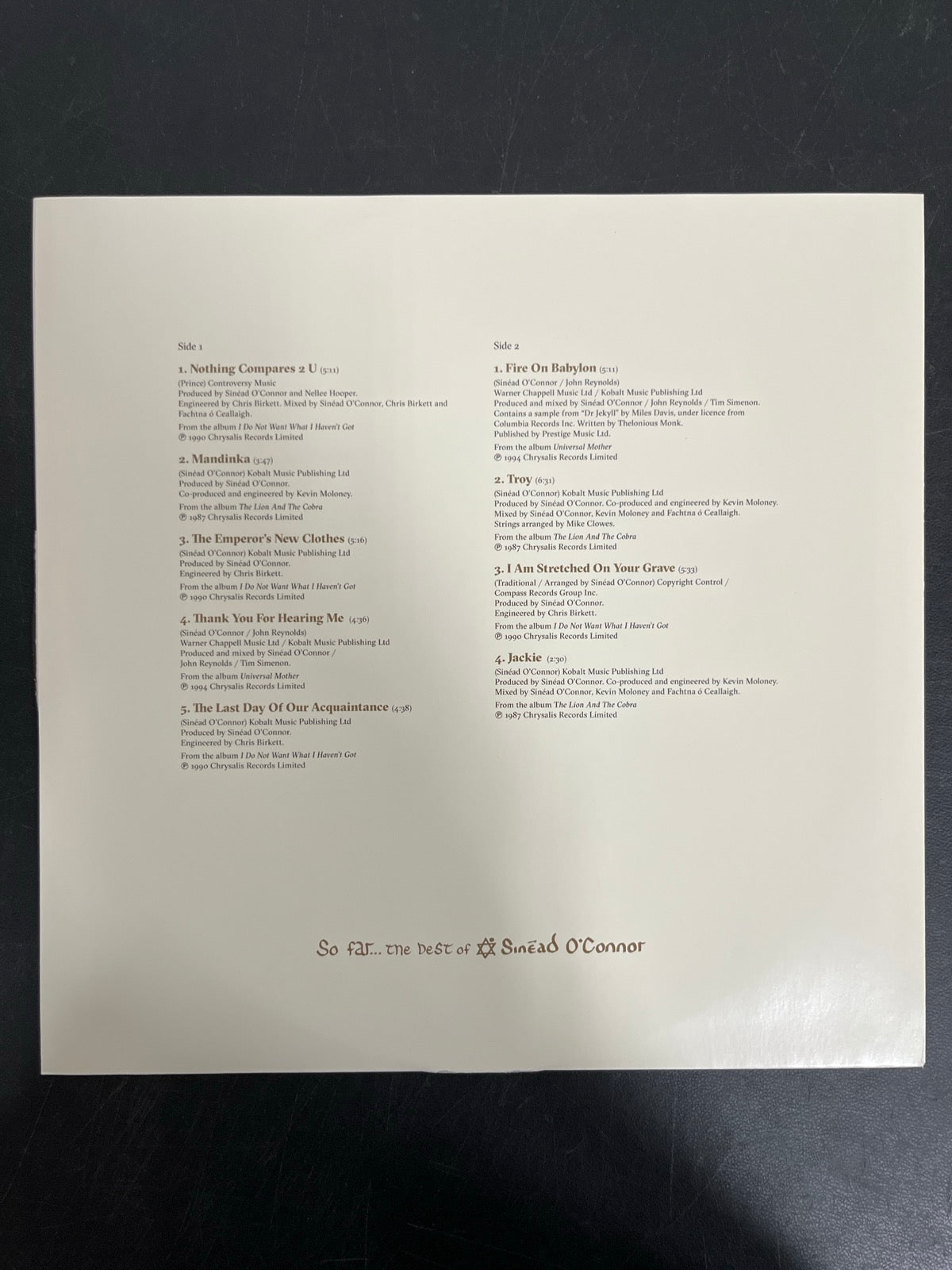 SLEEVE_1B - Sinéad O'Connor - So Far… The Best of ... LE Clear Vinyl USED NOT TESTED