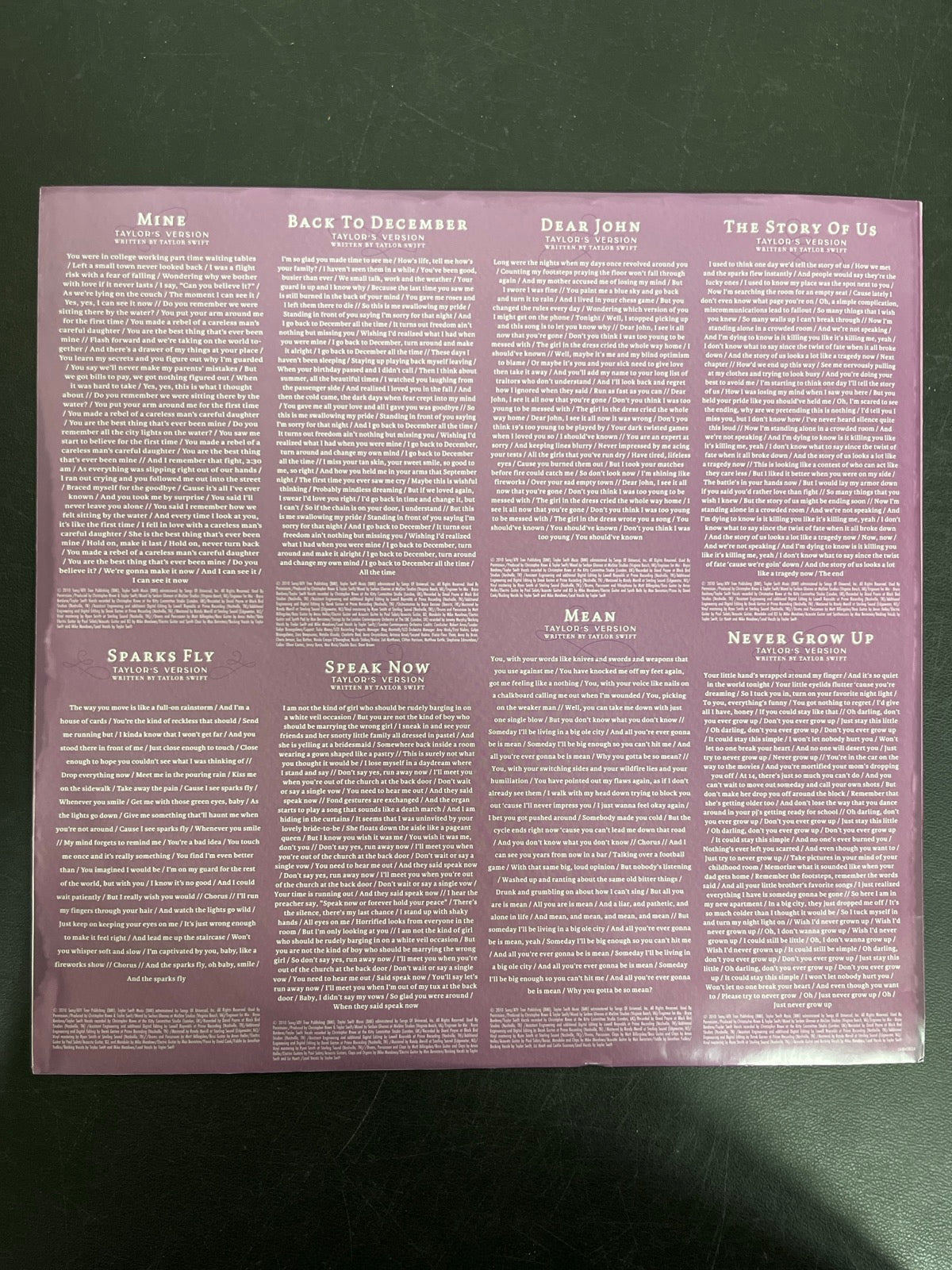 SLEEVE_1B - Taylor Swift - Speak Now Taylor's Version LE Lilac Marble Vinyl USED NOT TESTED