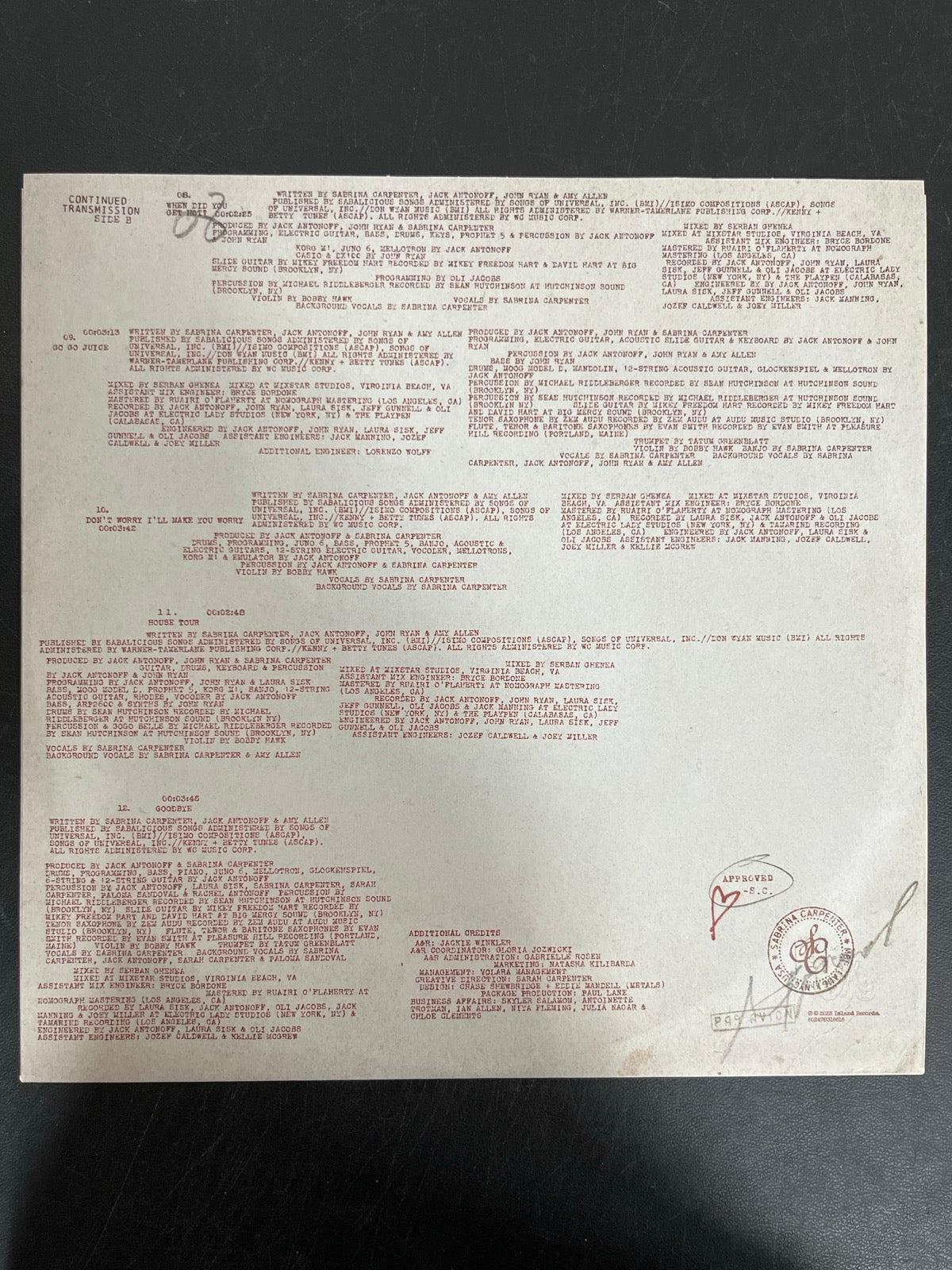 SLEEVE_1B - Sabrina Carpenter - Man's Best Friend LE White Vinyl USED NOT TESTED