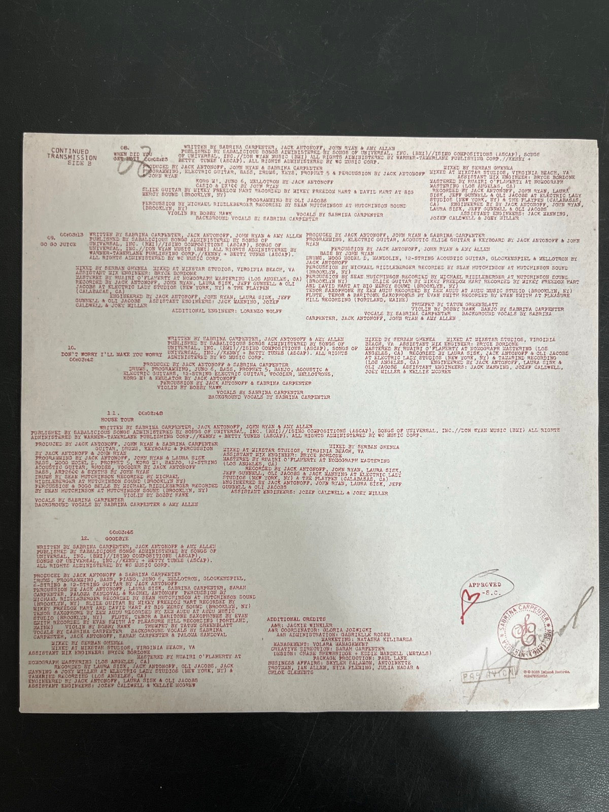 SLEEVE_1B - Sabrina Carpenter - Man's Best Friend LE White Vinyl USED NOT TESTED