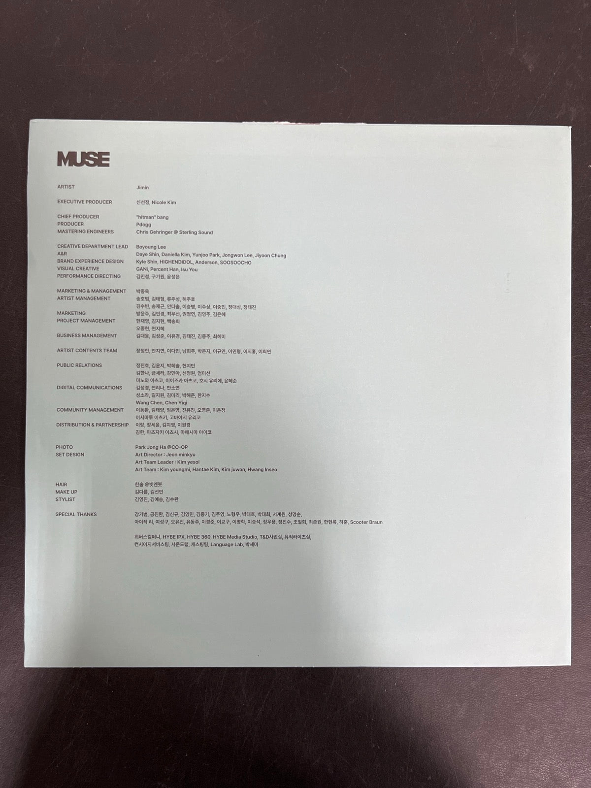 SLEEVE_1B - Jimin (BTS) - Muse LE BLue Vinyl USED NOT TESTED