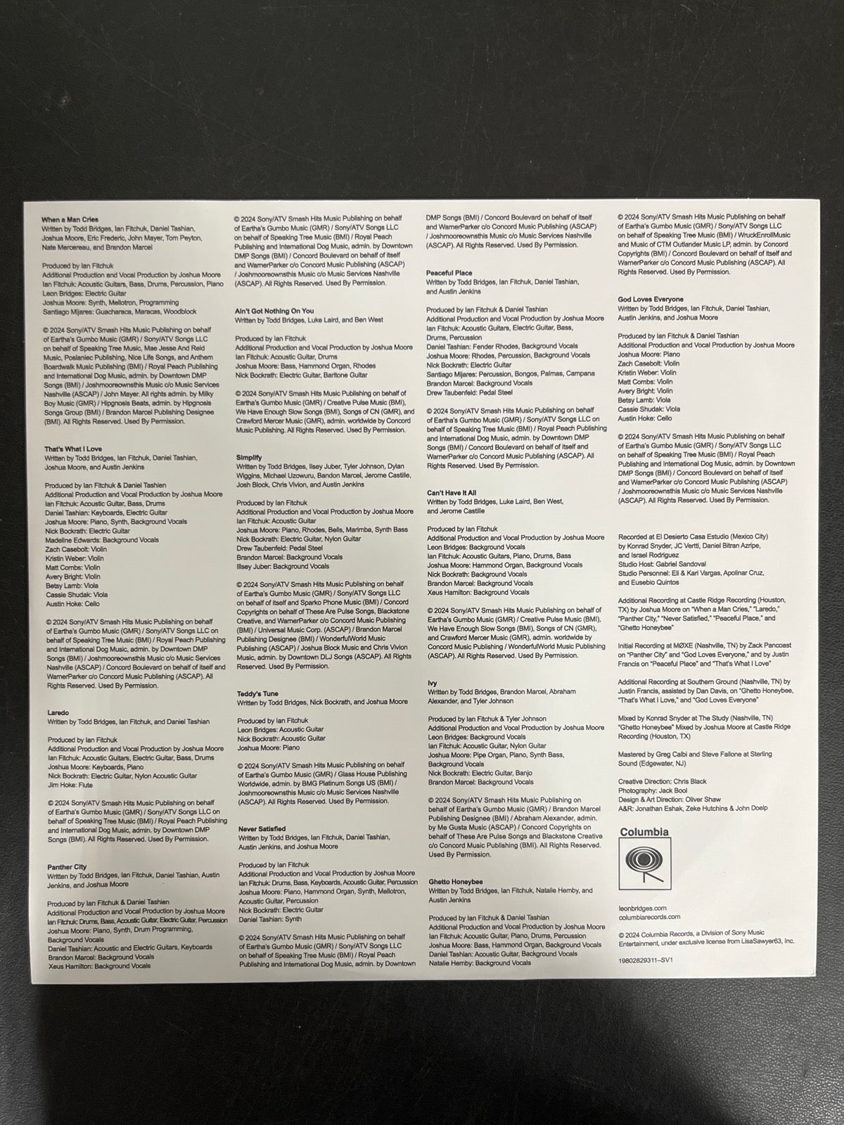 SLEEVE_1B - Leon Bridges - Leon Collector's Ed. Bone Color Vinyl USED NOT TESTED
