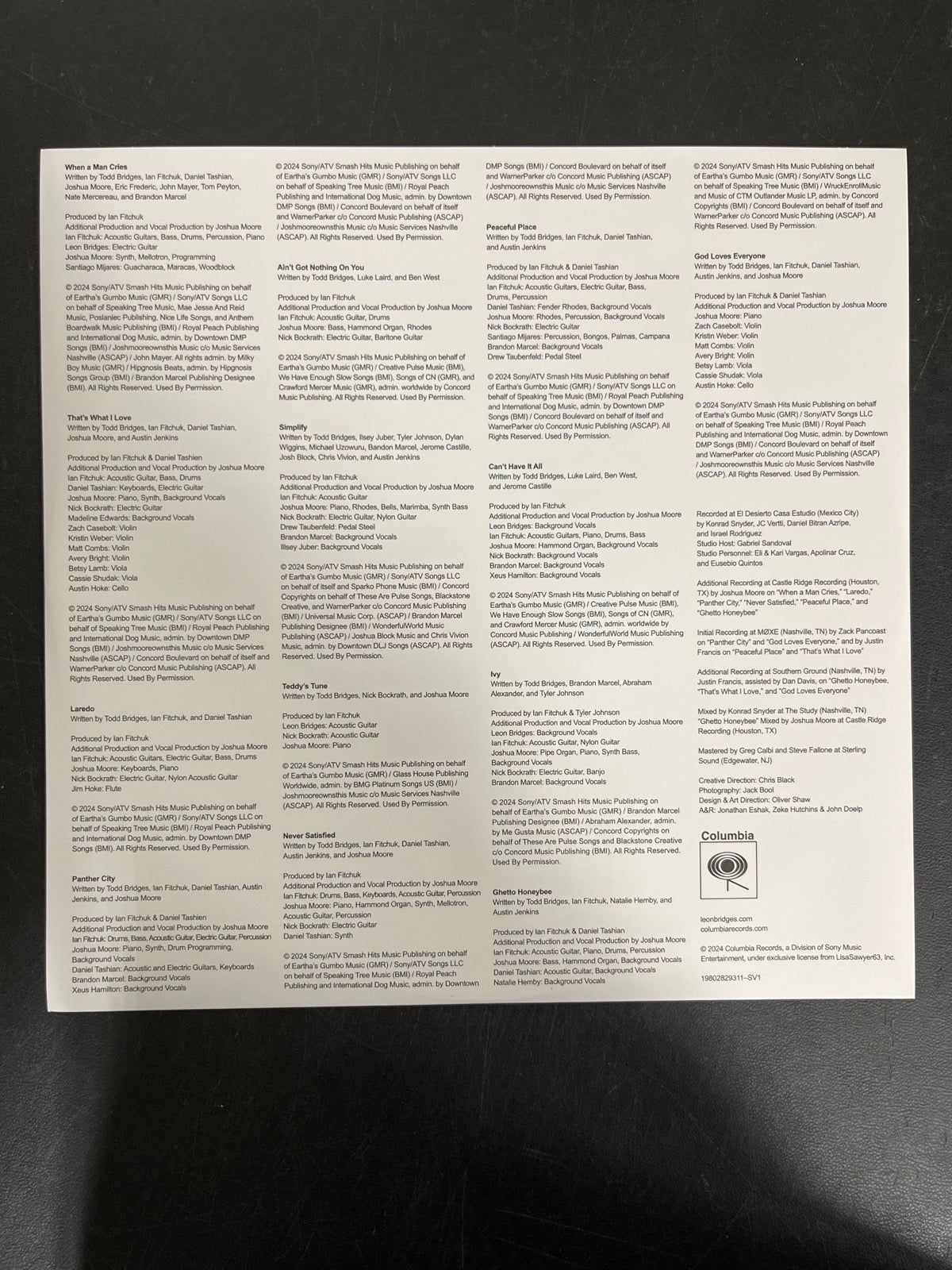 SLEEVE_1B - Leon Bridges - Leon Collector's Ed. Bone Color Vinyl USED NOT TESTED