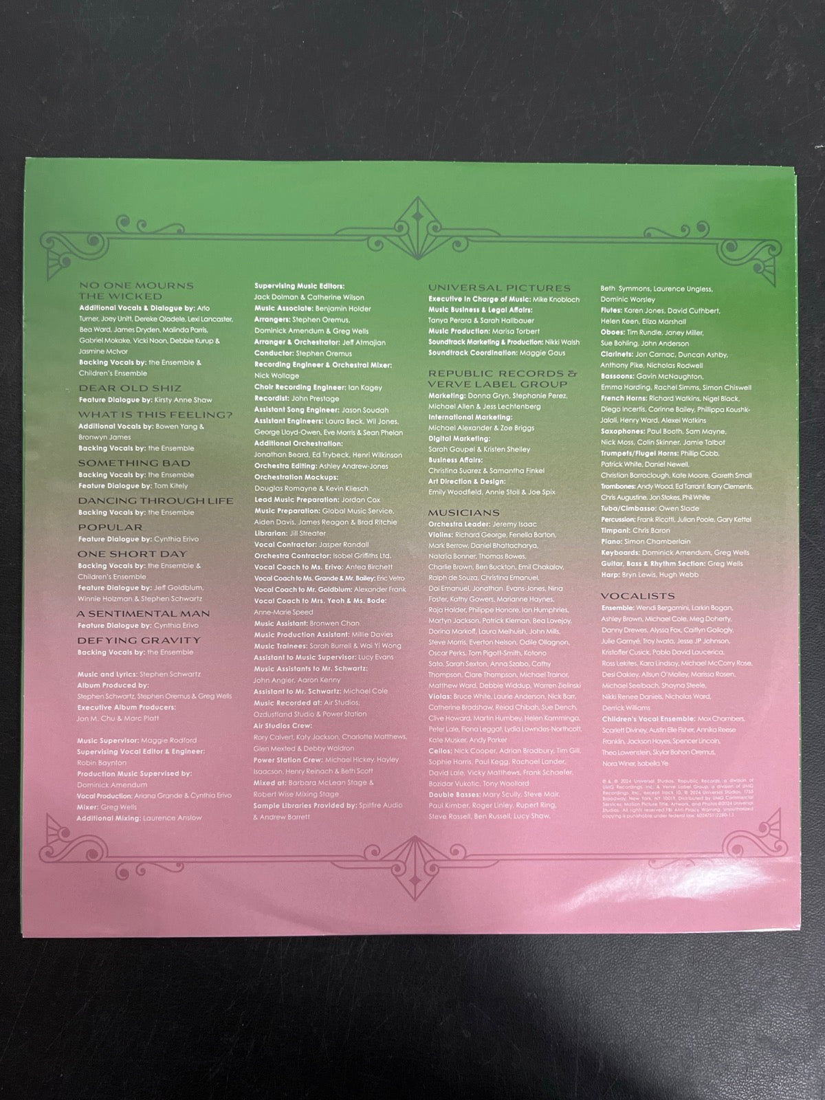 SLEEVE_1B - Wicked OST LE Etched Green and Pink Splatter Vinyl USED NOT TESTED