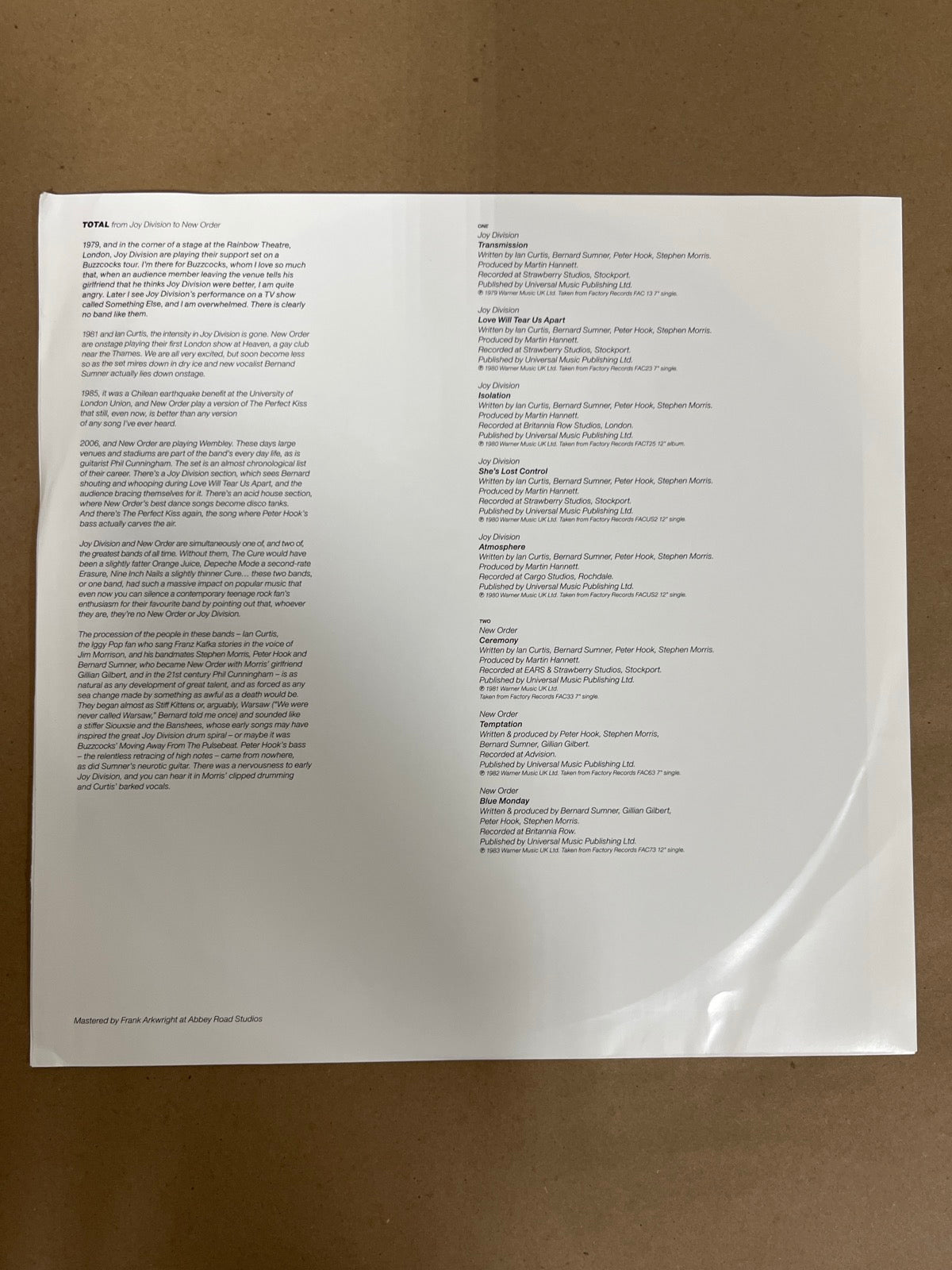 SLEEVE_1B - New Order / Joy Division - Total: From Joy ... LE 180gm Vinyl USED NOT TESTED