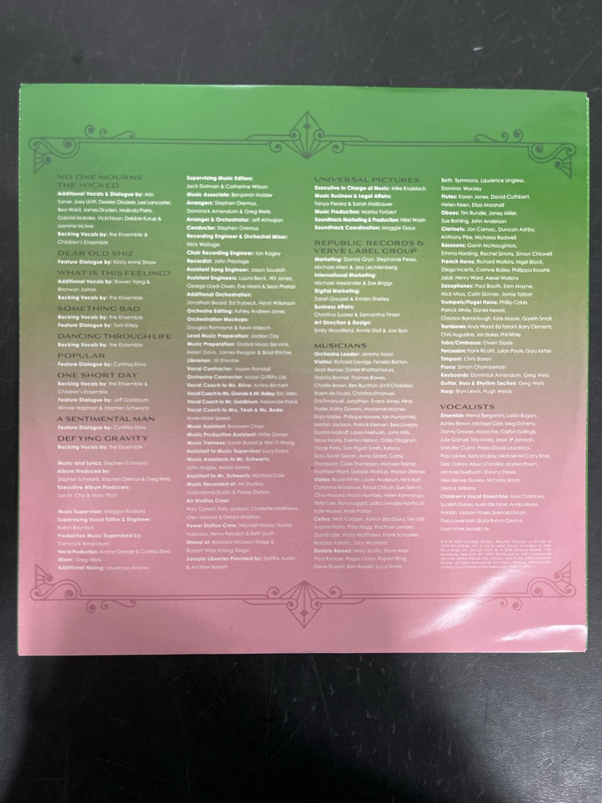 SLEEVE_1B - Wicked OST LE Etched Green and Pink Splatter Vinyl USED NOT TESTED