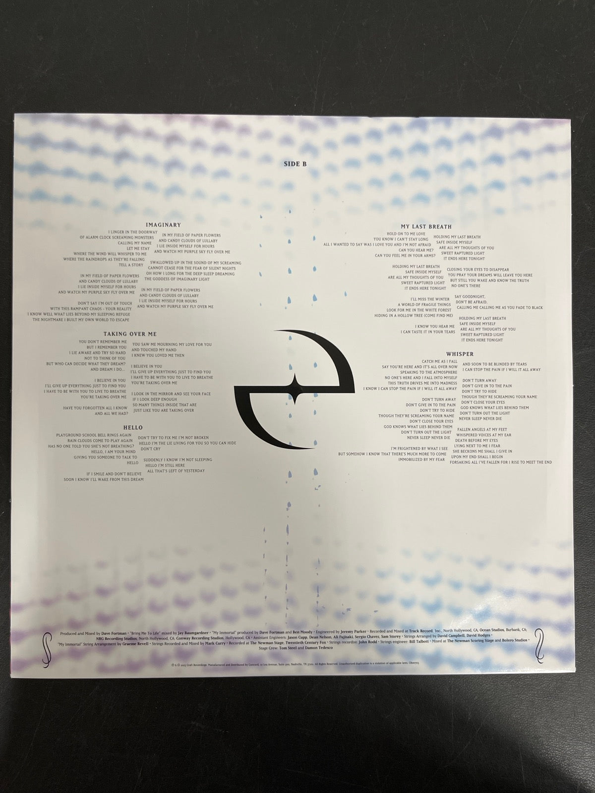 SLEEVE_1B - Evanescence - Fallen 20th Anniv Ed. Blue Smoke Vinyl USED NOT TESTED