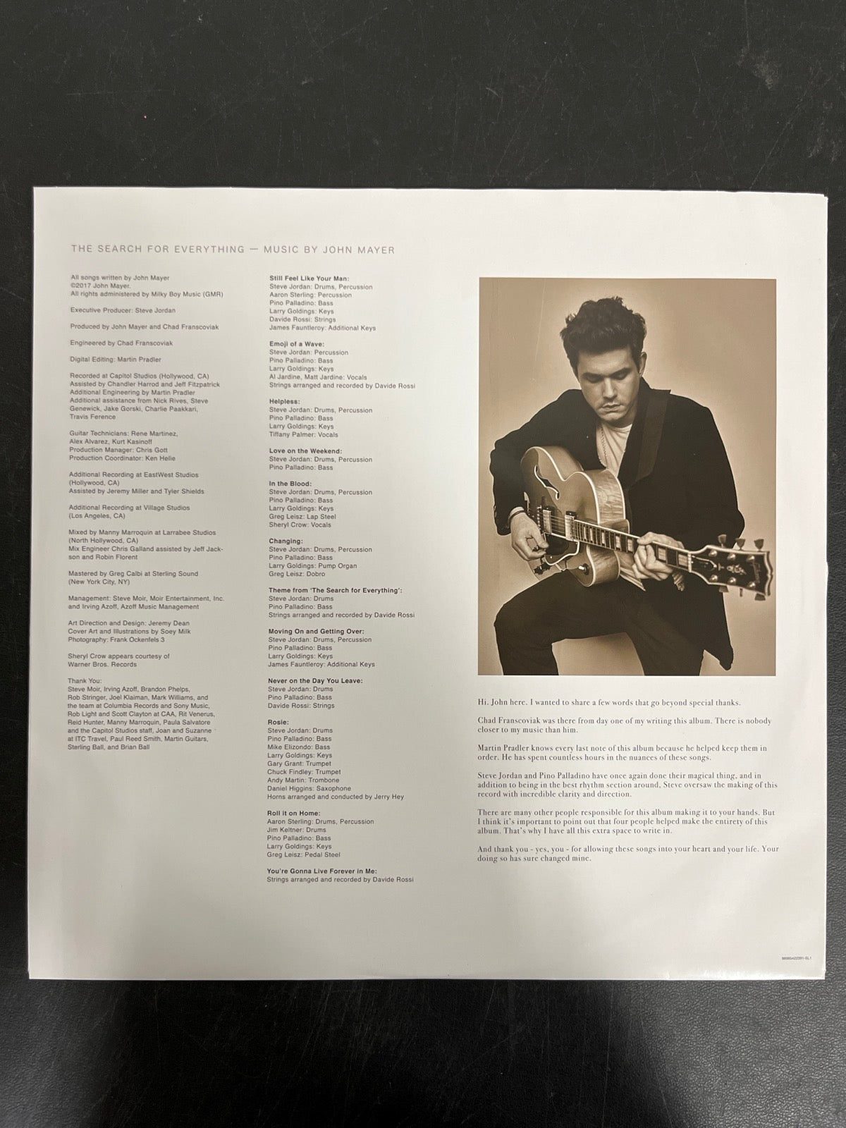 SLEEVE_1B - John Mayer - The Search for Everything 180gm Vinyl USED NOT TESTED