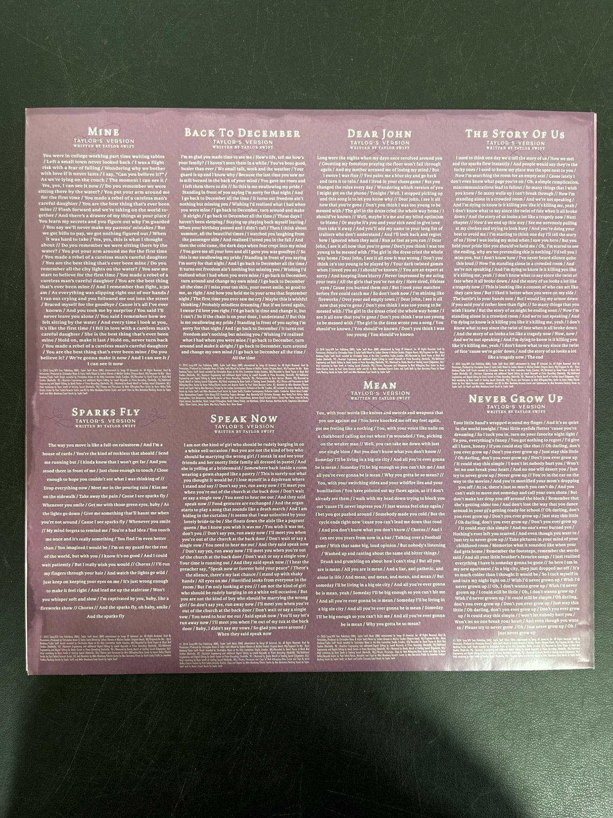 SLEEVE_1B - Taylor Swift - Speak Now Taylor's Version LE Lilac Marble Vinyl USED NOT TESTED