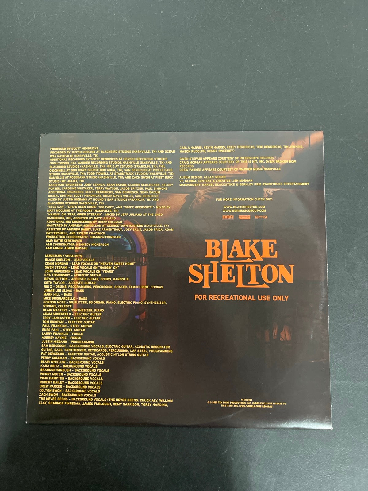 SLEEVE_1B - Blake Shelton - For Recreationa ... Target Exclusive Green Vinyl USED NOT TESTED