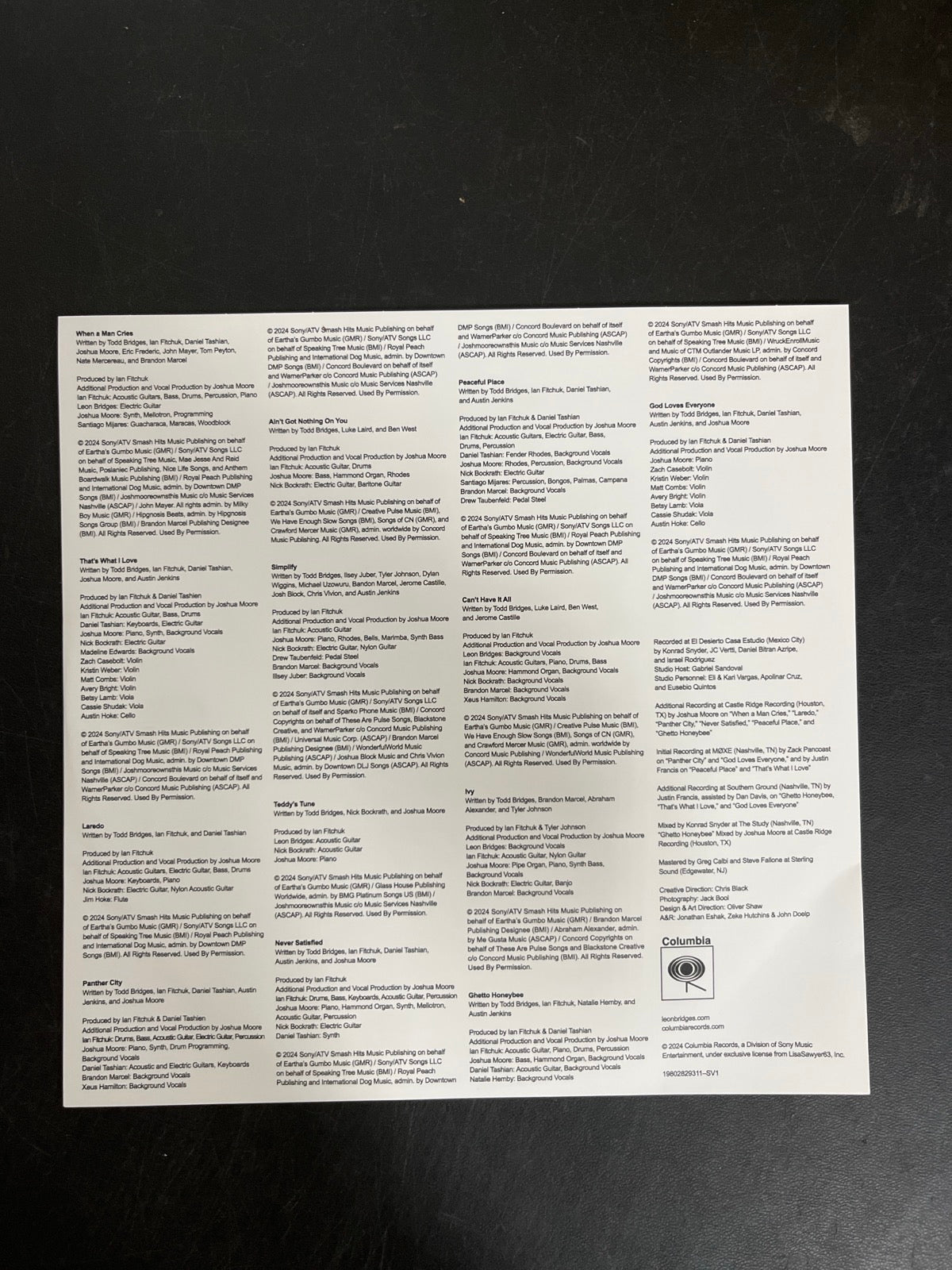 SLEEVE_1F - Leon Bridges - Leon Collector's Ed. Bone Color Vinyl USED NOT TESTED